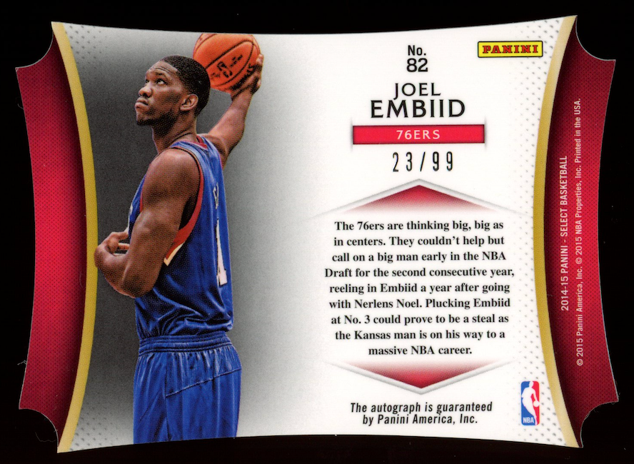 JOEL EMBIID 2014-15 Panini Select Rookie Die-Cut Auto /99 #82 76ers