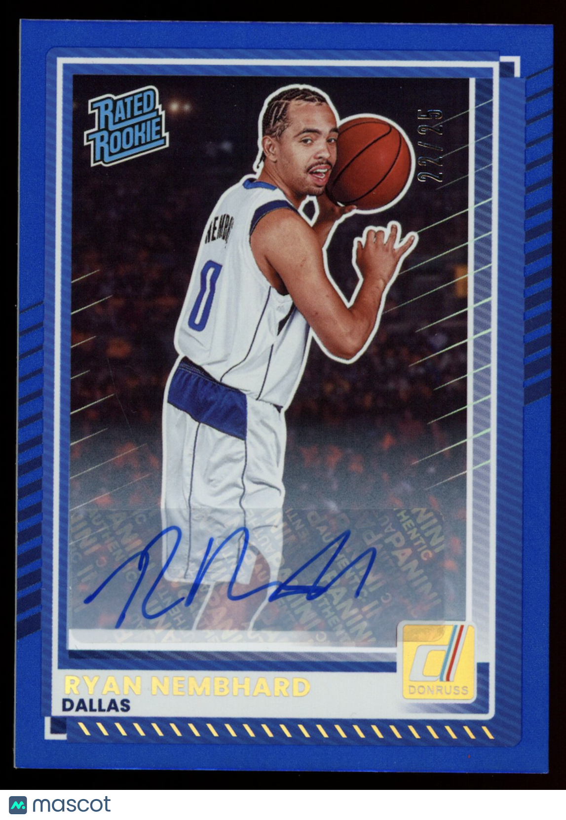 RYAN NEMBHARD 2025-26 Panini Donruss Rated Rookie Blue Auto /25 #105 Mavericks