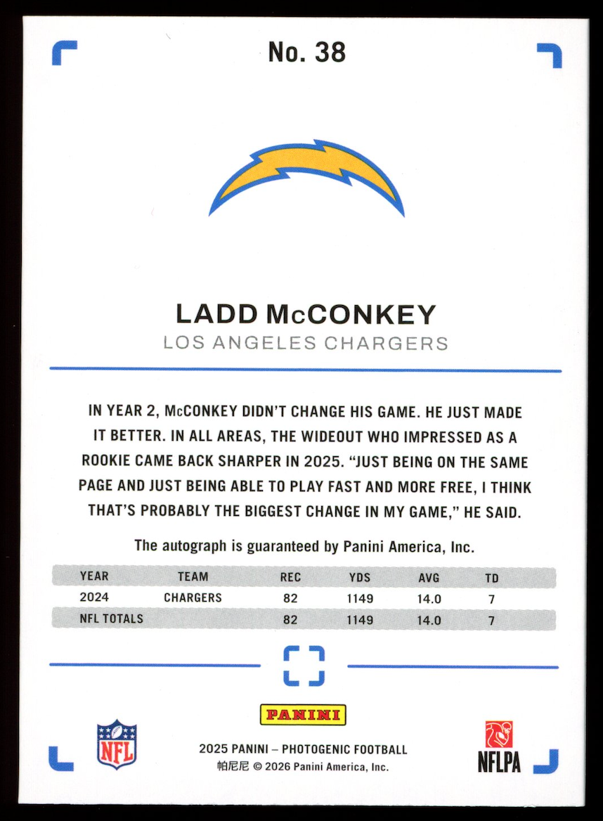 LADD MCCONKEY 2025 Panini Photogenic Auto Silver Parallel /15 #38 Chargers