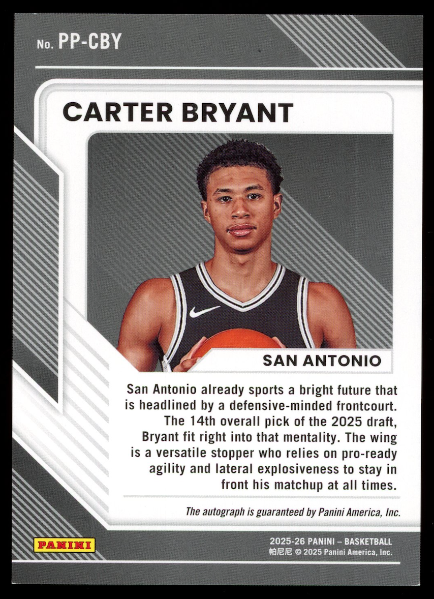 CARTER BRYANT 2025-26 Panini Donruss Pen Pals Rookie Auto #PP-CBY Spurs