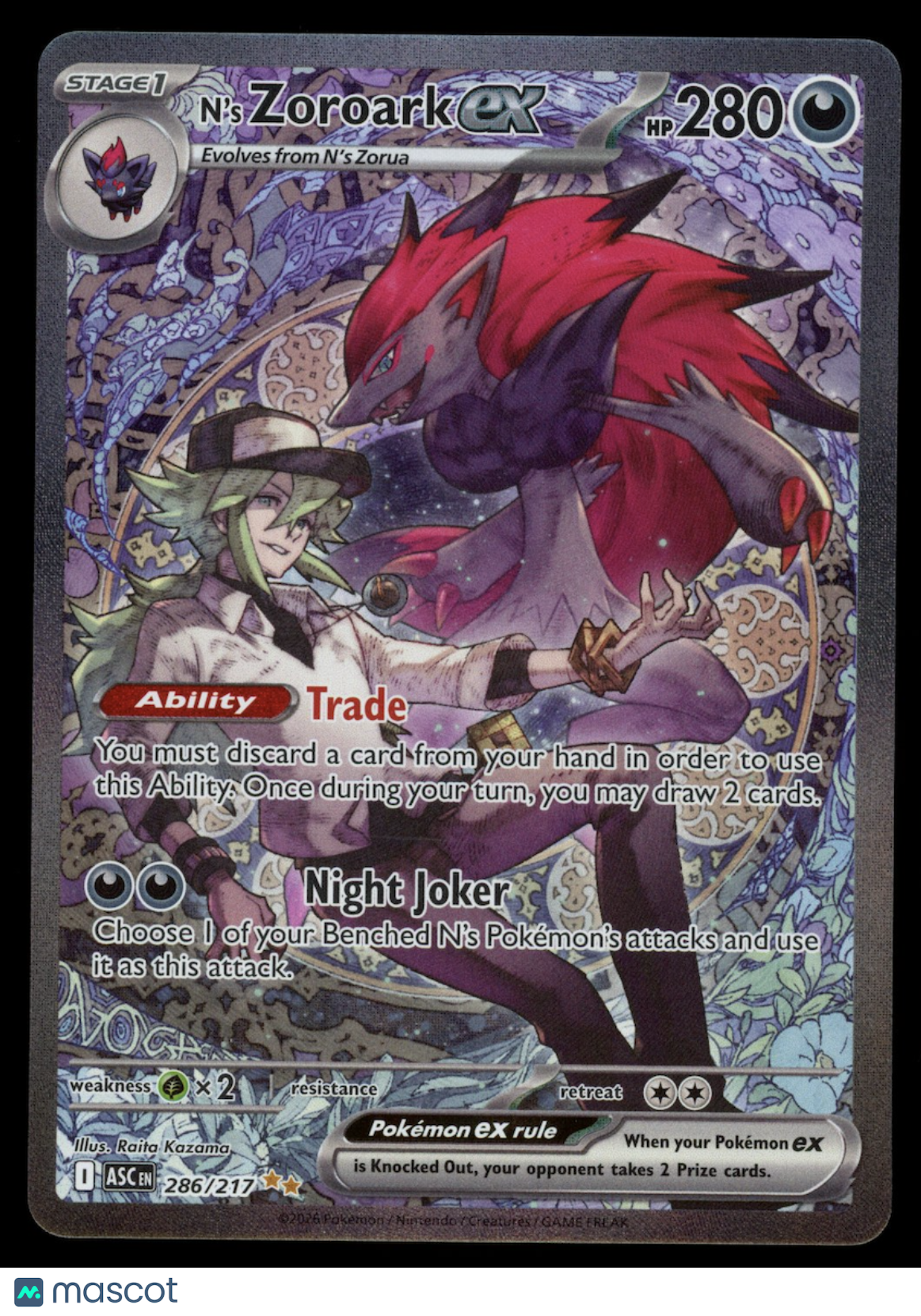 N'S ZOROARK EX 2026 Pokemon ME Ascended Heroes #286 Special Illustration Rare