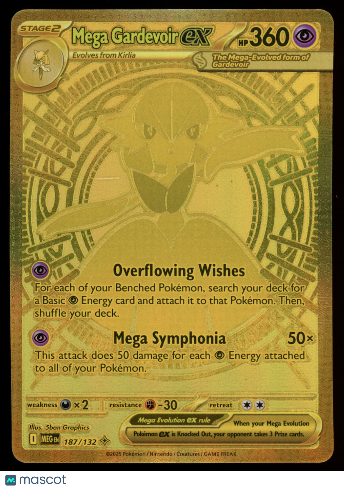 MEGA GARDEVOIR EX 2025 Pokemon Mega Evolution Gold #187 Mega Hyper Rare