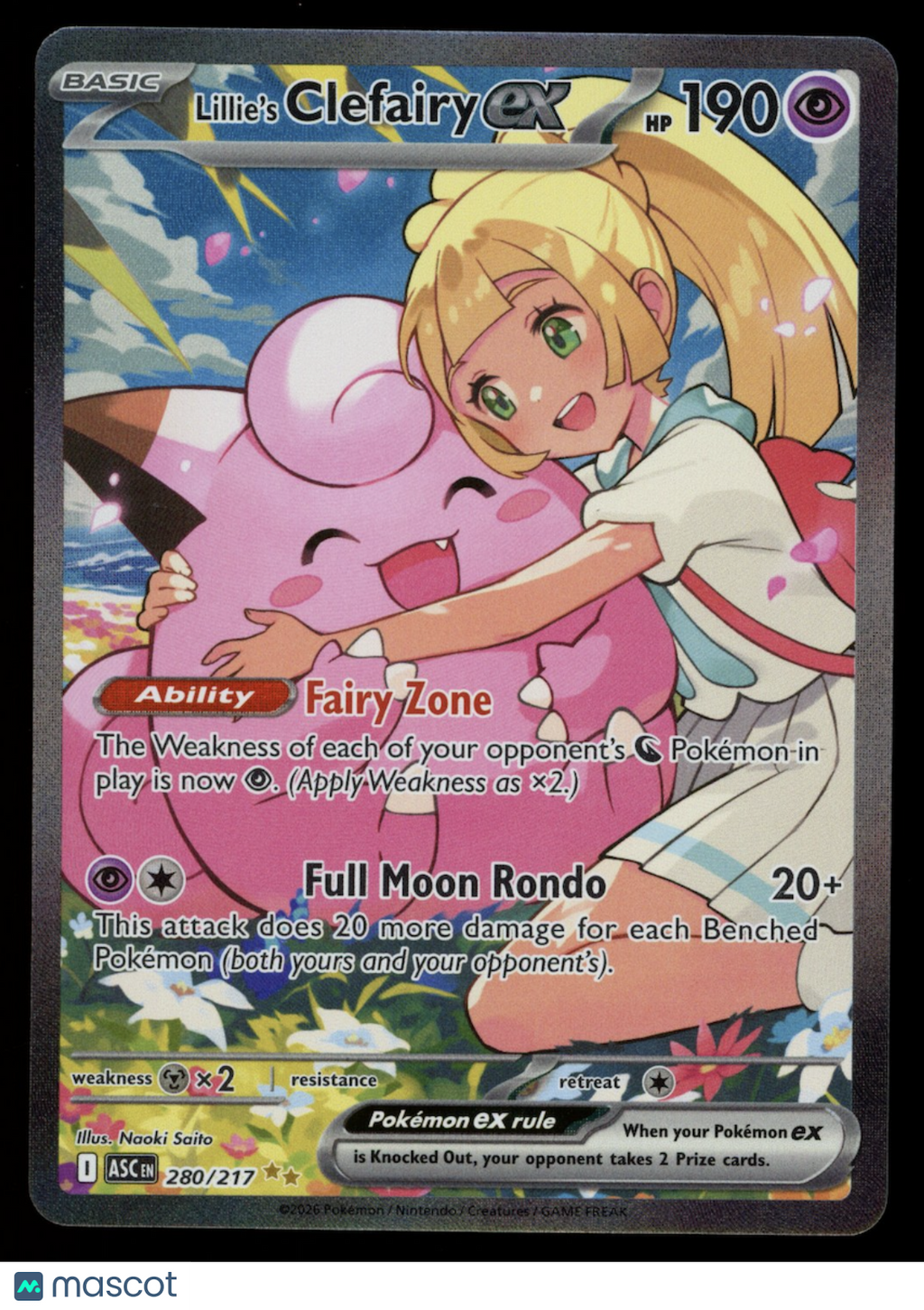 LILLIE'S CLEFAIRY EX Pokemon ME Ascended Heroes #280 Special Illustration Rare