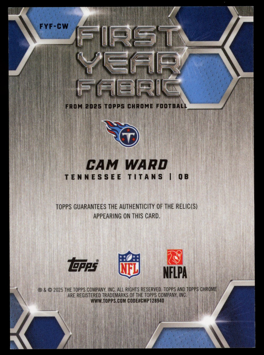 CAM WARD 2025 Topps Chrome First Year Fabric Green Rookie Patch /99 #FYF-CW
