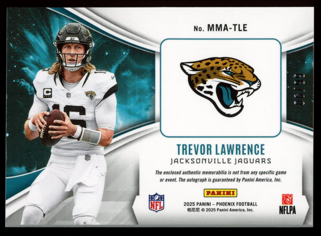TREVOR LAWRENCE 2025 Panini Phoenix Mythical Patch Auto /99 #MMA-TLE Jaguars