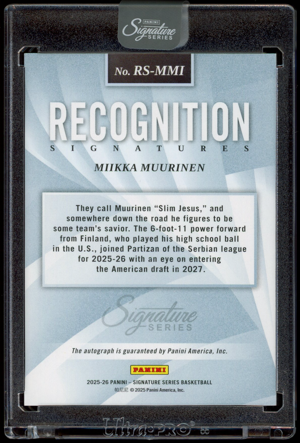 MIIKKA MUURINEN 2025-26 Panini Signature Series Recognition Auto /25 #RS-MMI