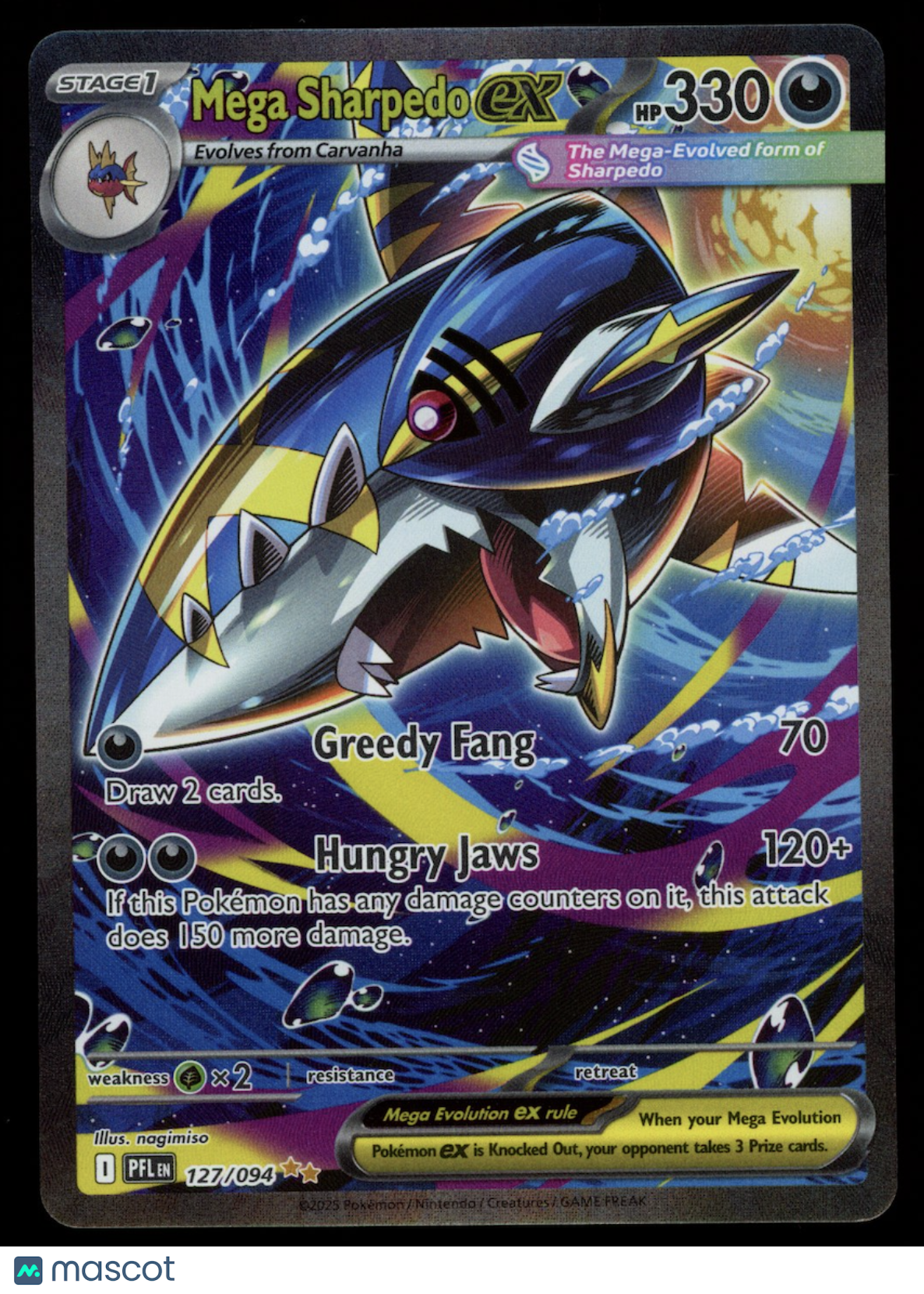 MEGA SHARPEDO EX 2025 Pokemon Phantasmal Flames Special Illustration Rare #127