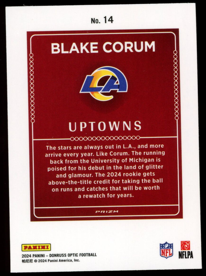 BLAKE CORUM 2024 Panini Donruss Optic Uptowns Rookie Case Hit SSP #14 Rams