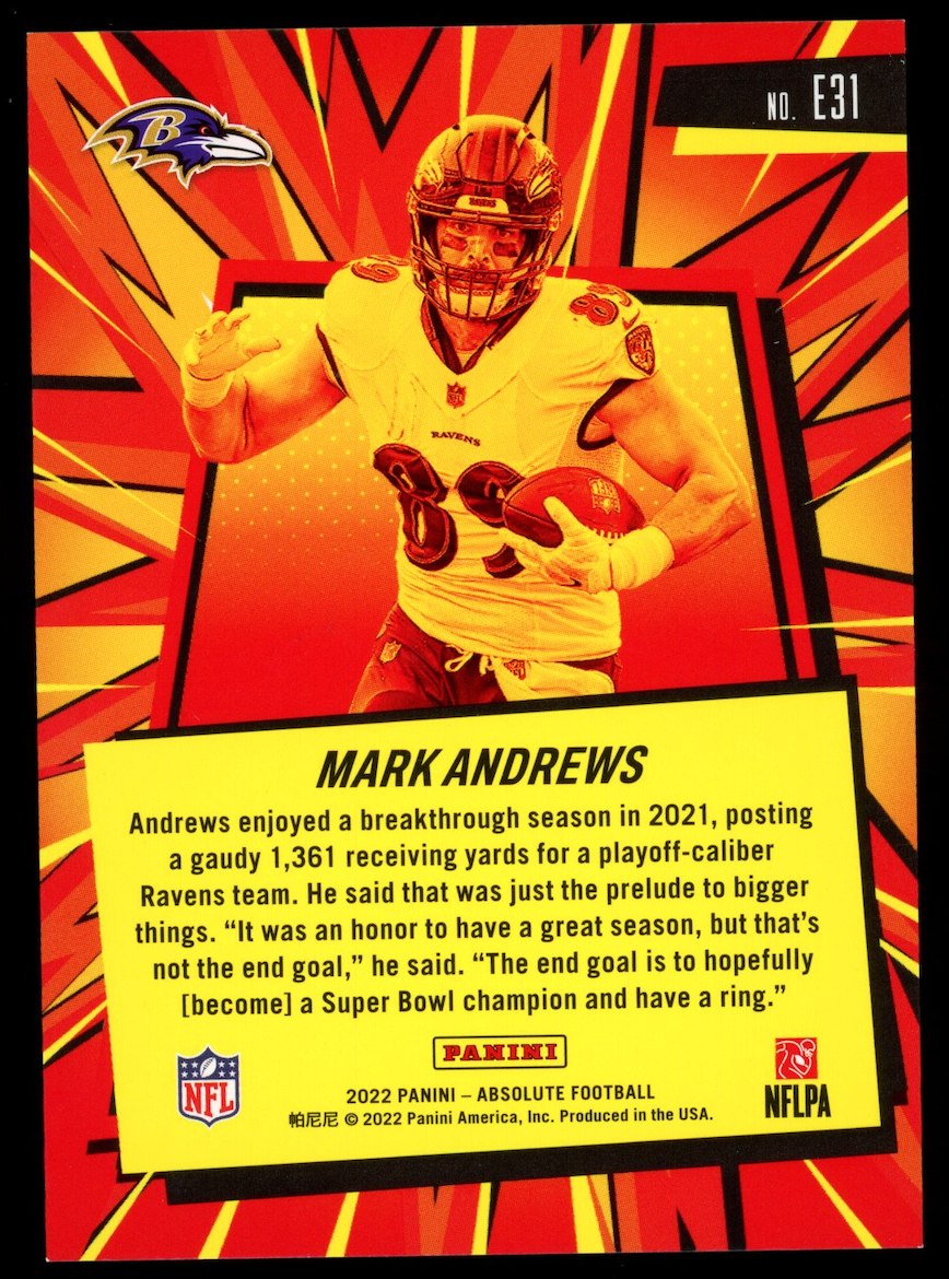 MARK ANDREWS 2022 Panini Absolute Explosive Case Hit SSP #E31 Ravens