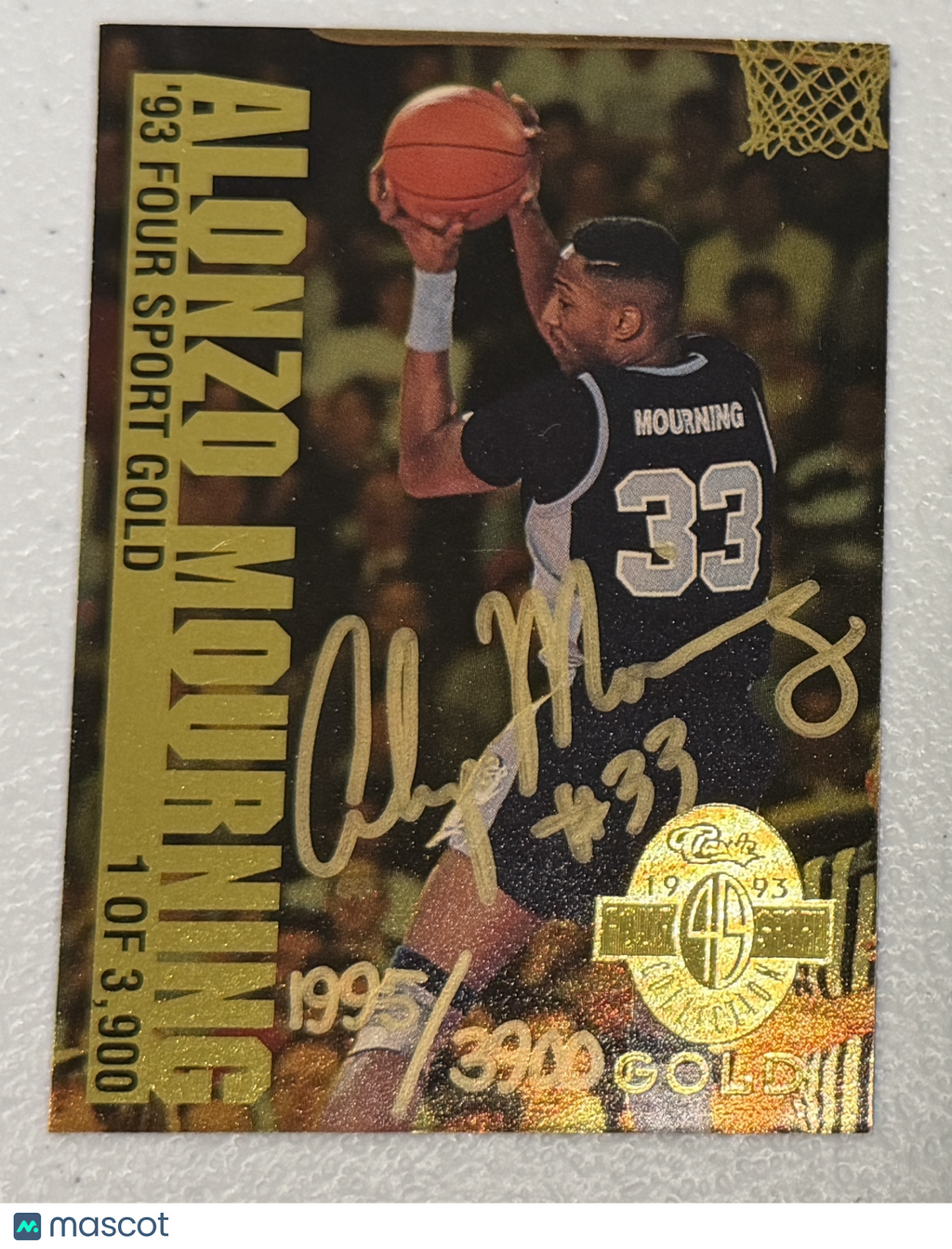 ALONZO MOURNING 1993 Classic Four Sport Gold Rookie Auto /3900 #2 Hornets