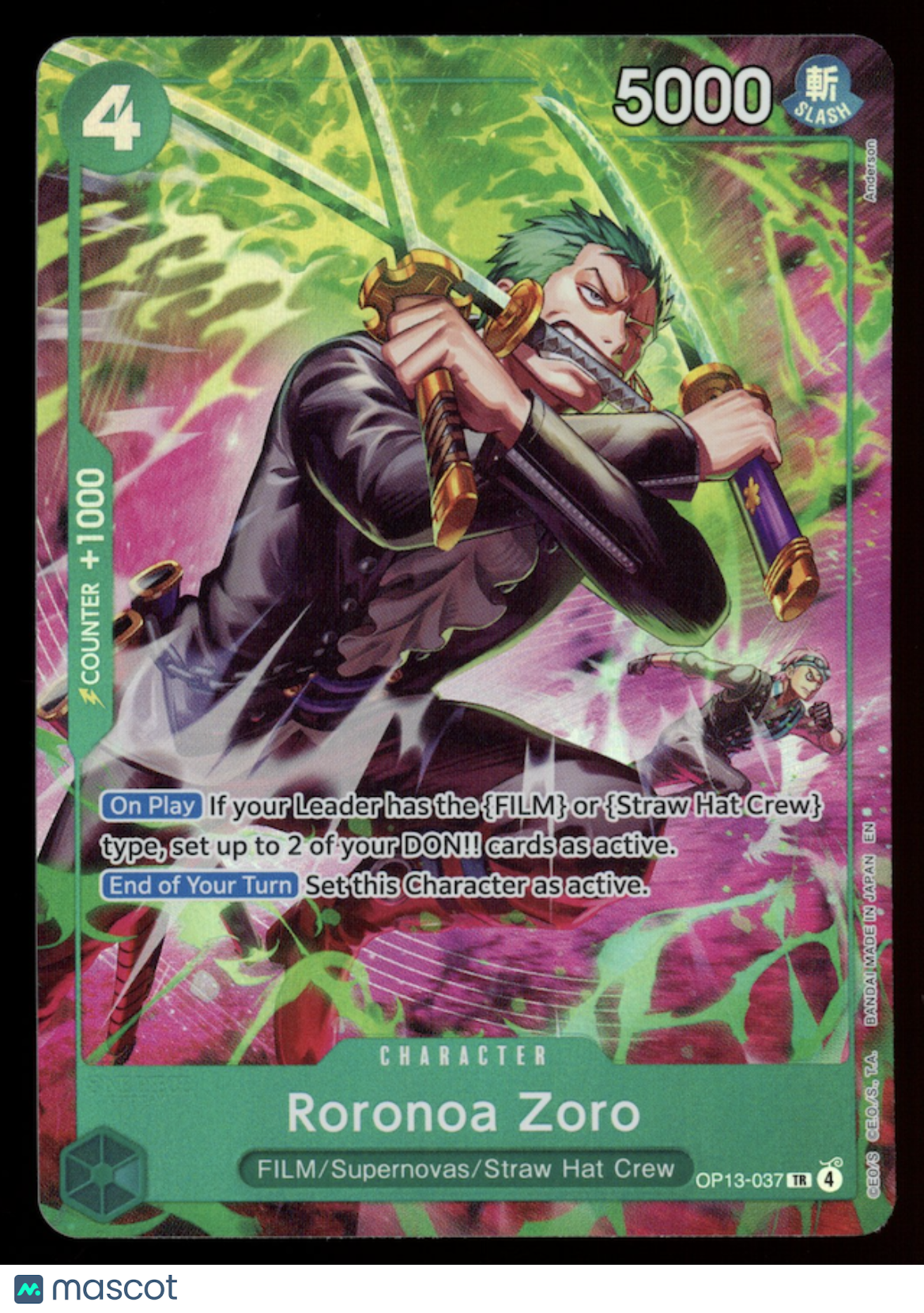 RORONOA ZORO One Piece Adventure on Kami's Island Treasure Rare #OP13-037 TR