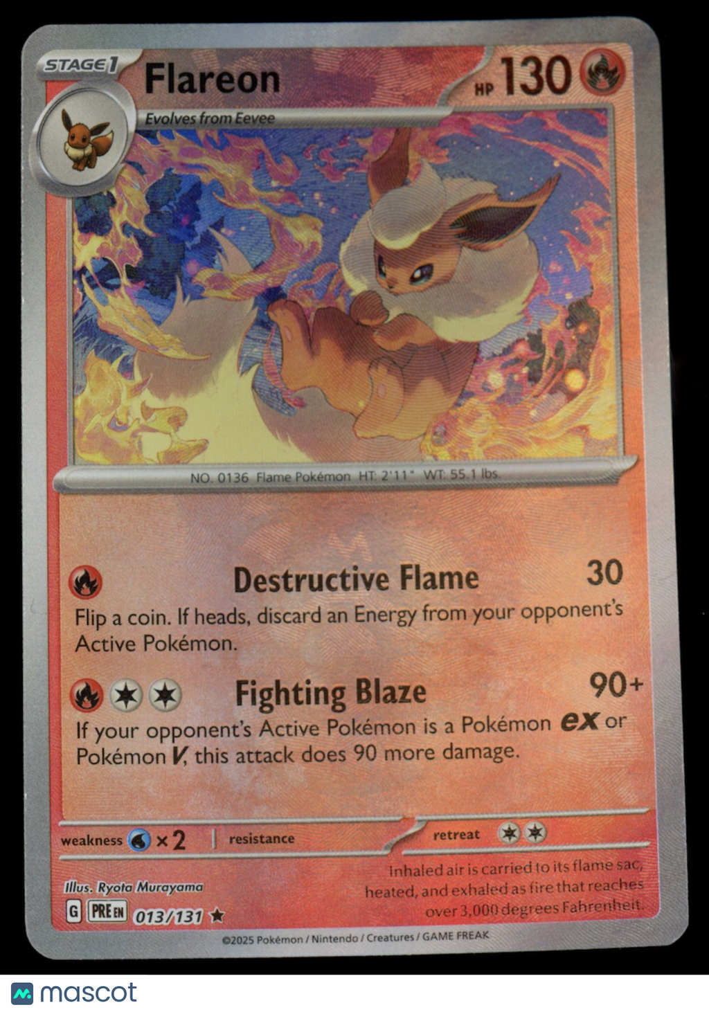 FLAREON 2025 Pokemon S&V Prismatic Evolutions Master Ball Reverse Holo #13/131