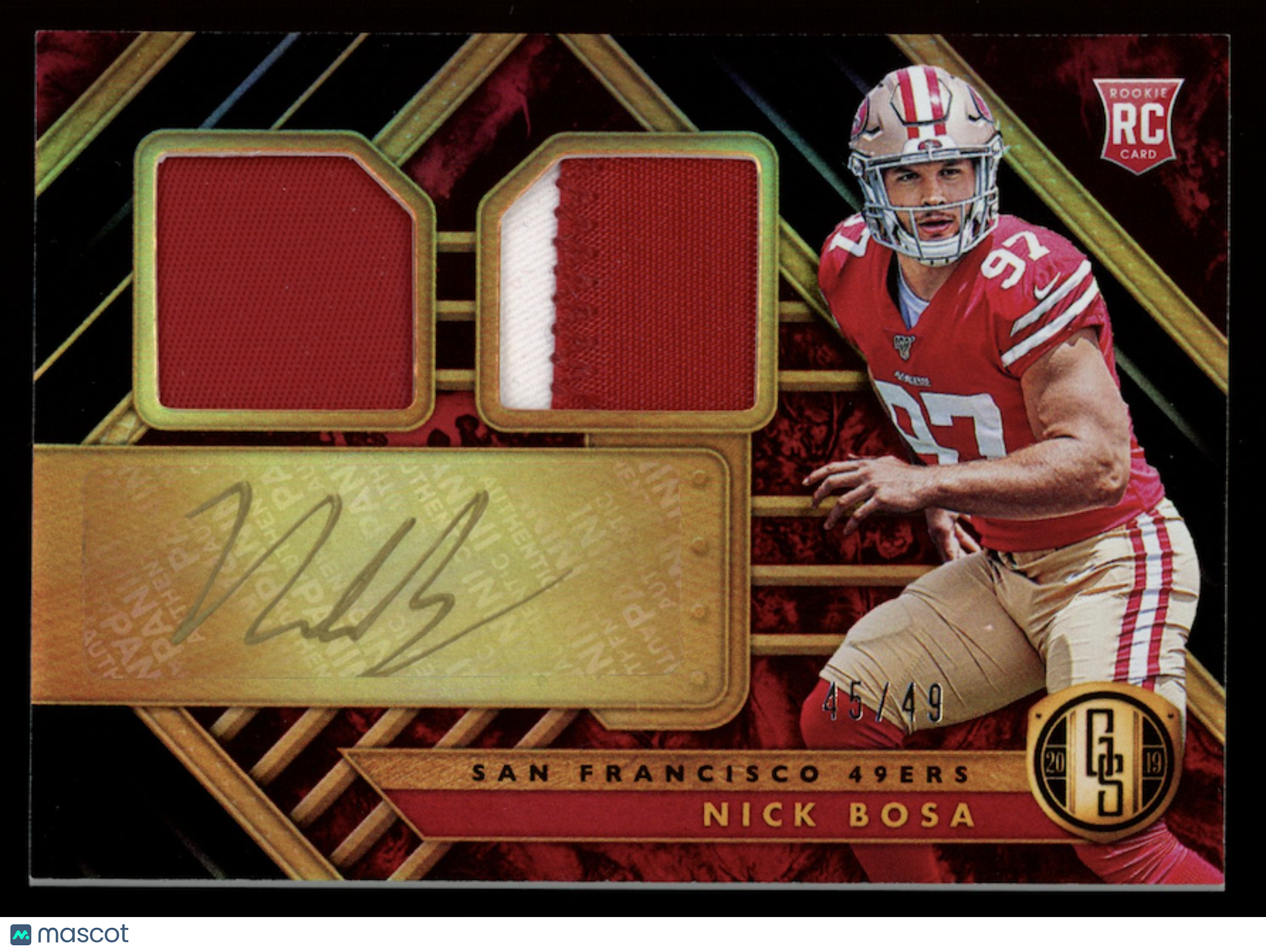 NICK BOSA 2019 Panini Gold Standard Rookie Dual Patch Auto /49 #258 49ers