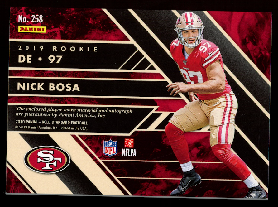 NICK BOSA 2019 Panini Gold Standard Rookie Dual Patch Auto /49 #258 49ers
