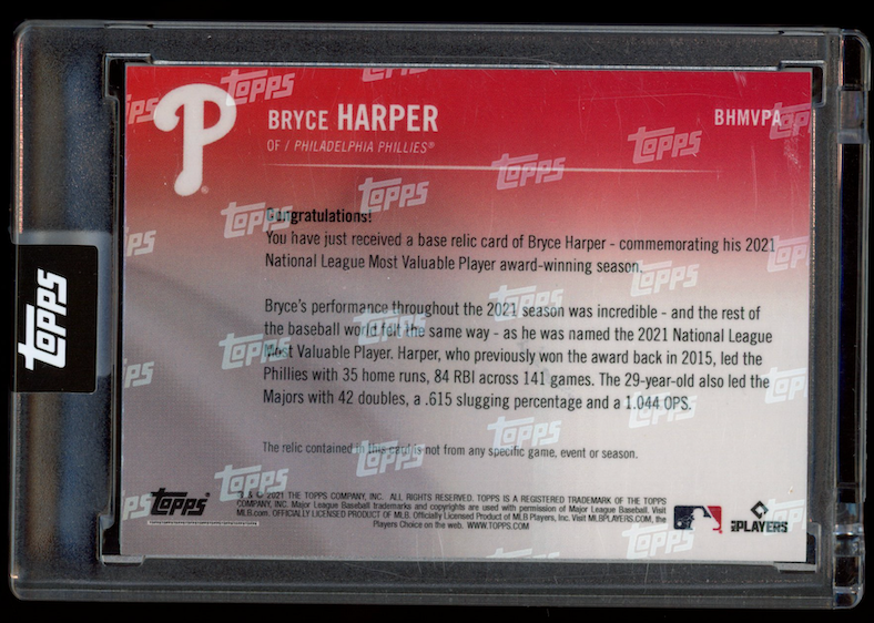 BRYCE HARPER 2021 Topps Now MVP Game Used Base Relic /99 #BHMVPA Phillies
