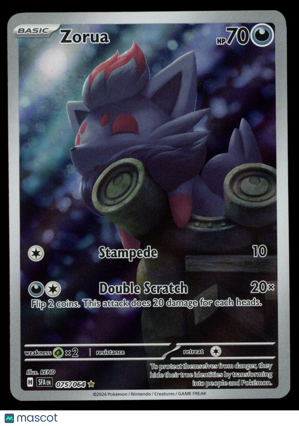 ZORUA 2024 Pokemon Scarlet & Violet Shrouded Fable #75/64 Illustration Rare