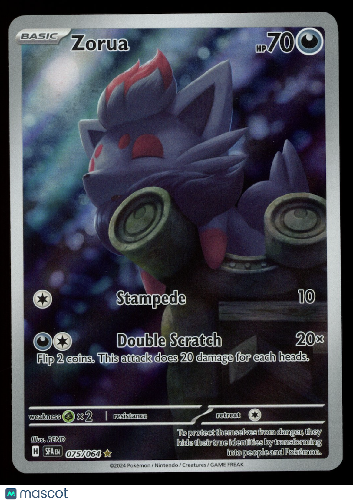 ZORUA 2024 Pokemon Scarlet & Violet Shrouded Fable #75/64 Illustration Rare