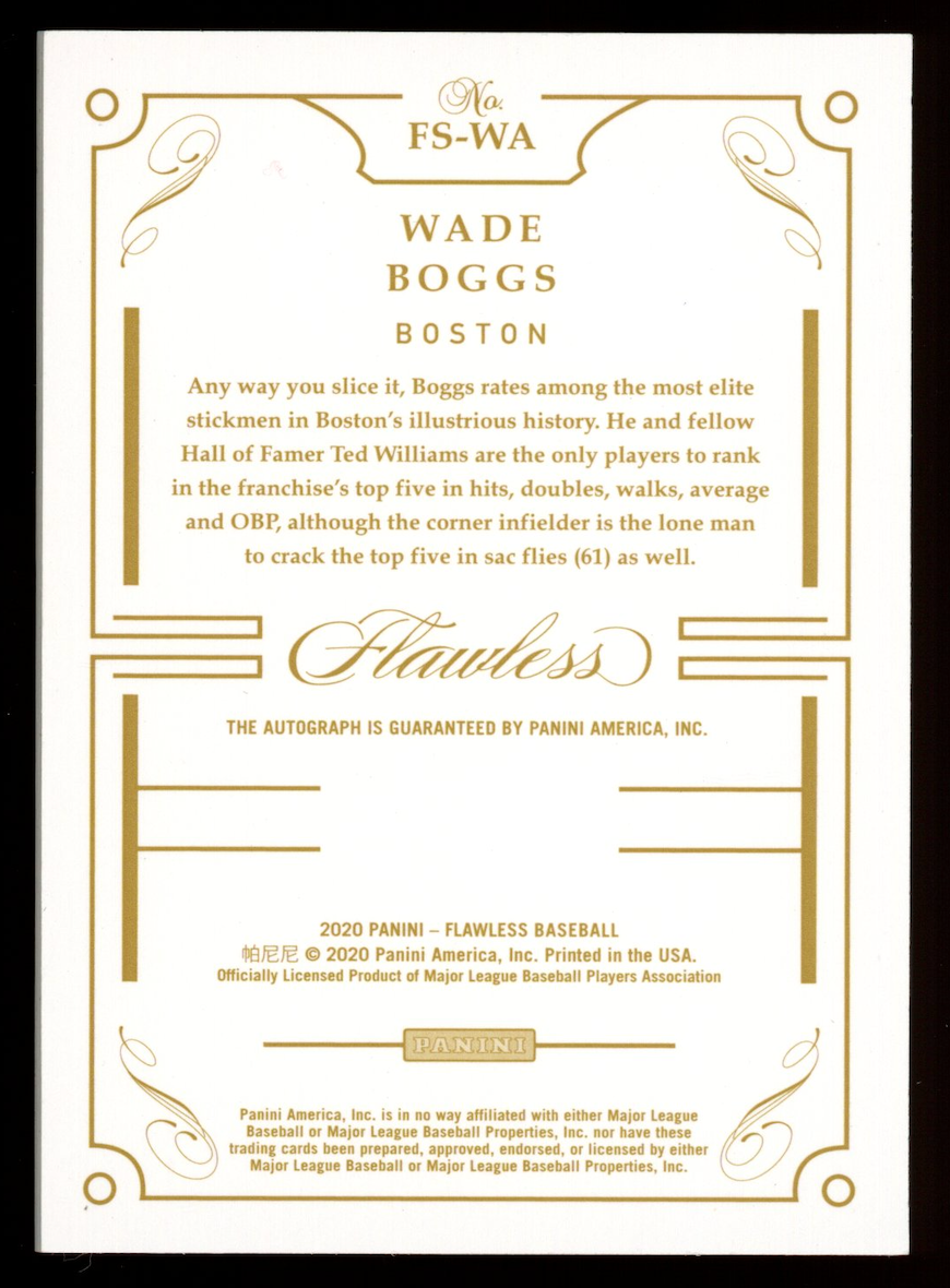 WADE BOGGS 2020 Panini Flawless Sapphire Auto /7 #FS-WA HOF Red Sox