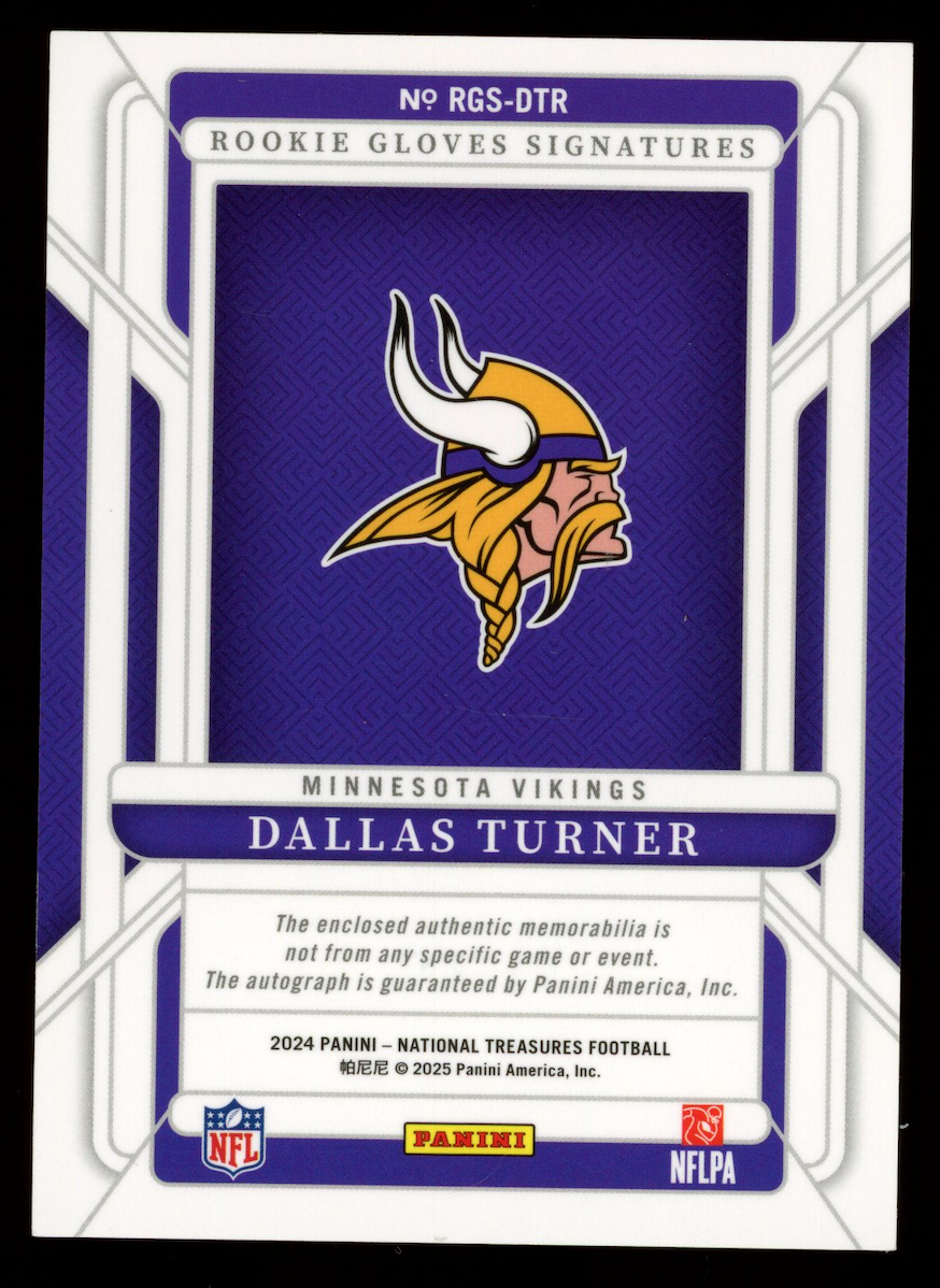 DALLAS TURNER 2024 Panini National Treasures Rookie Gloves Shield Patch Auto 1/1