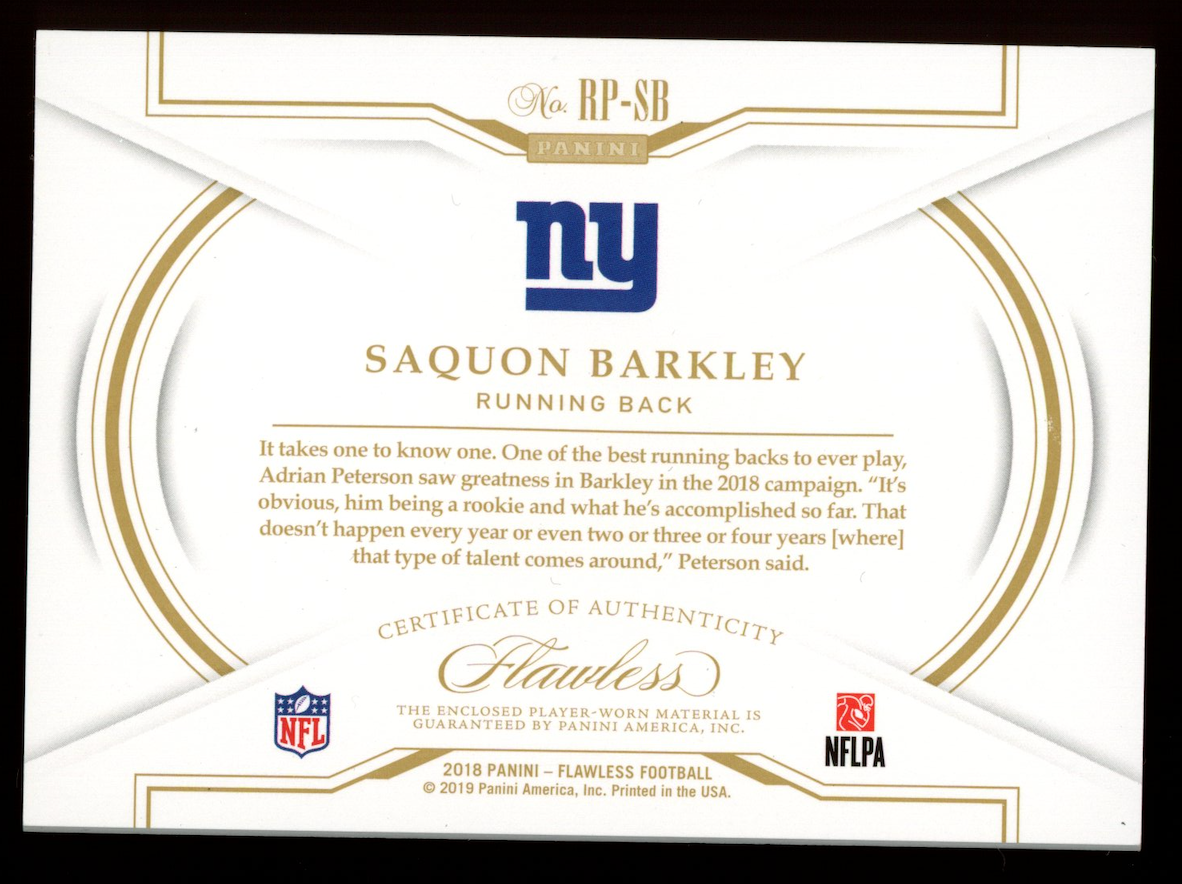 SAQUON BARKLEY 2018 Panini Flawless Rookie Patch Sapphire /10 #RP-SB Giants