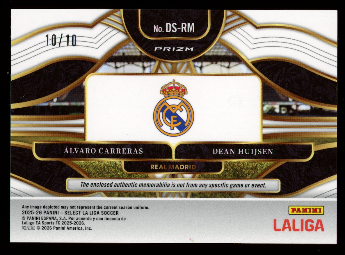 ALVARO CARRERAS DEAN HUJISEN 2025-26 Select La Liga Gold Patch /10 #DS-RM