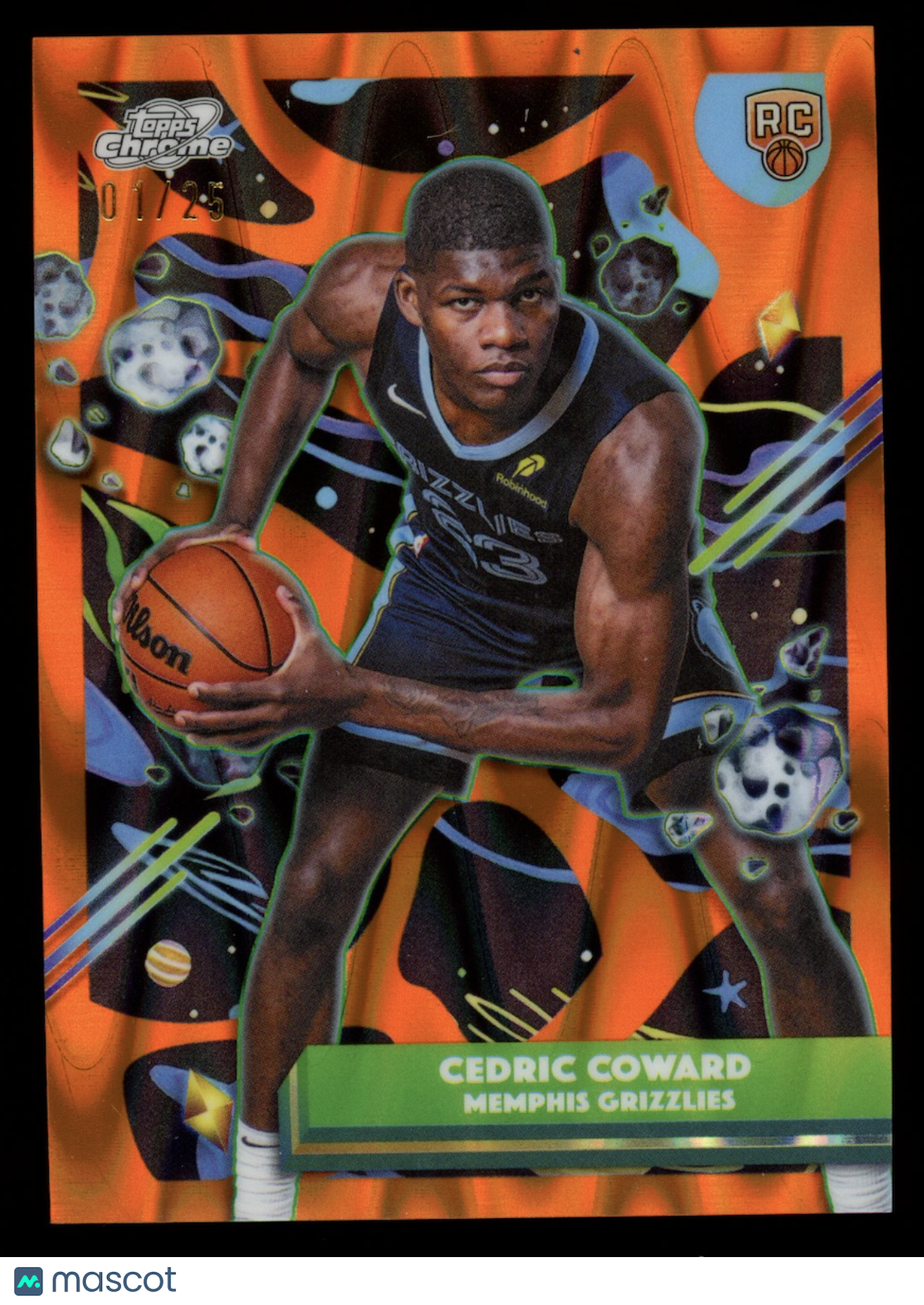 CEDRIC COWARD 2025-26 Topps Cosmic Chrome Rookie Orange Galactic /25 Grizzlies