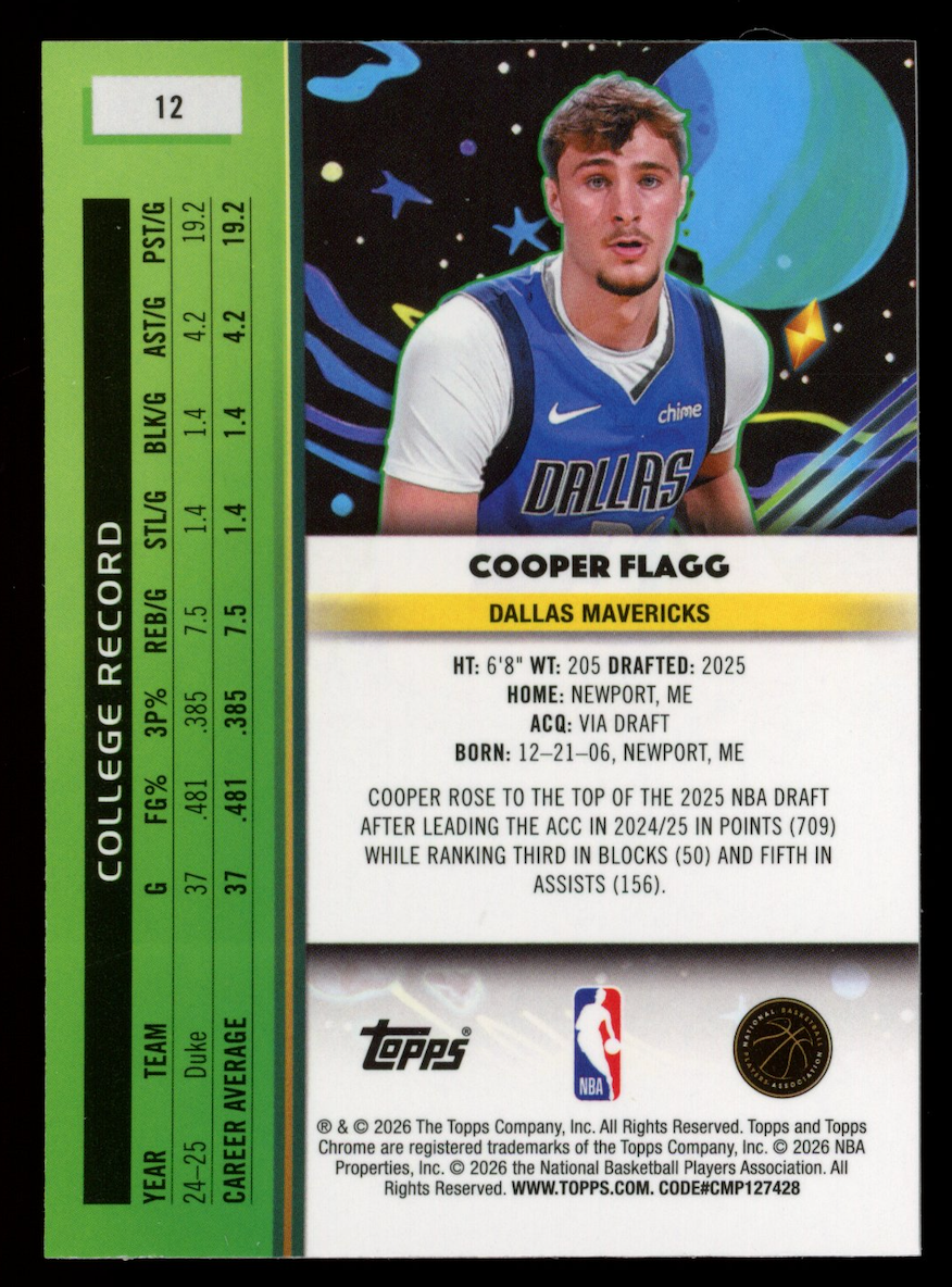 COOPER FLAGG 2025-26 Topps Cosmic Chrome Rookie Nucleus Refractor #12 Mavericks