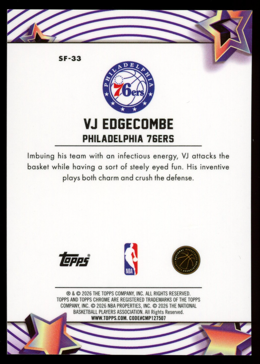 VJ EDGECOMBE 2025-26 Topps Cosmic Chrome Rookie Starfractor SSP #SF-33 76ers