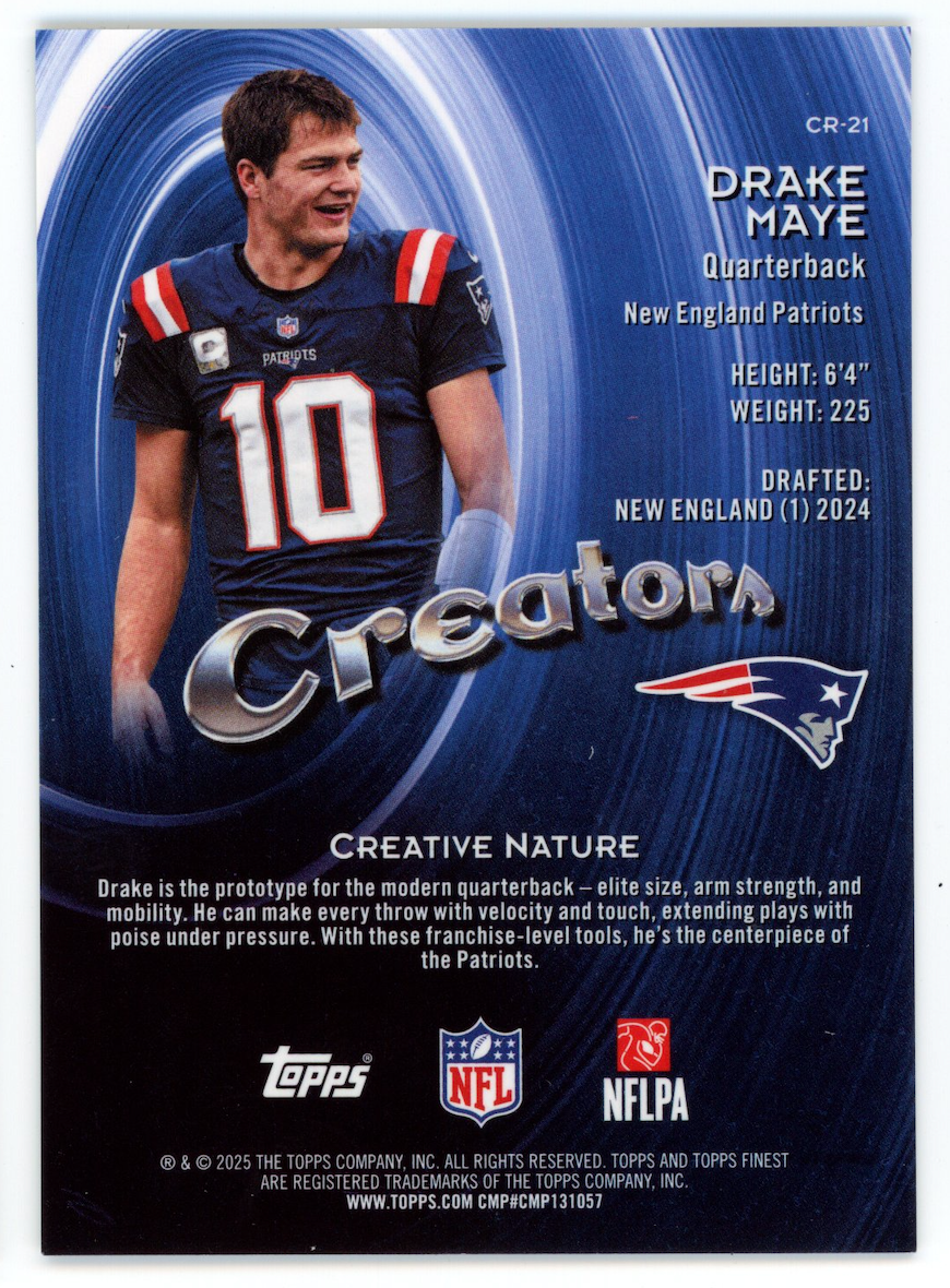 DRAKE MAYE 2025 Topps Finest Creators Black Refractor /10 #CR-21 Patriots