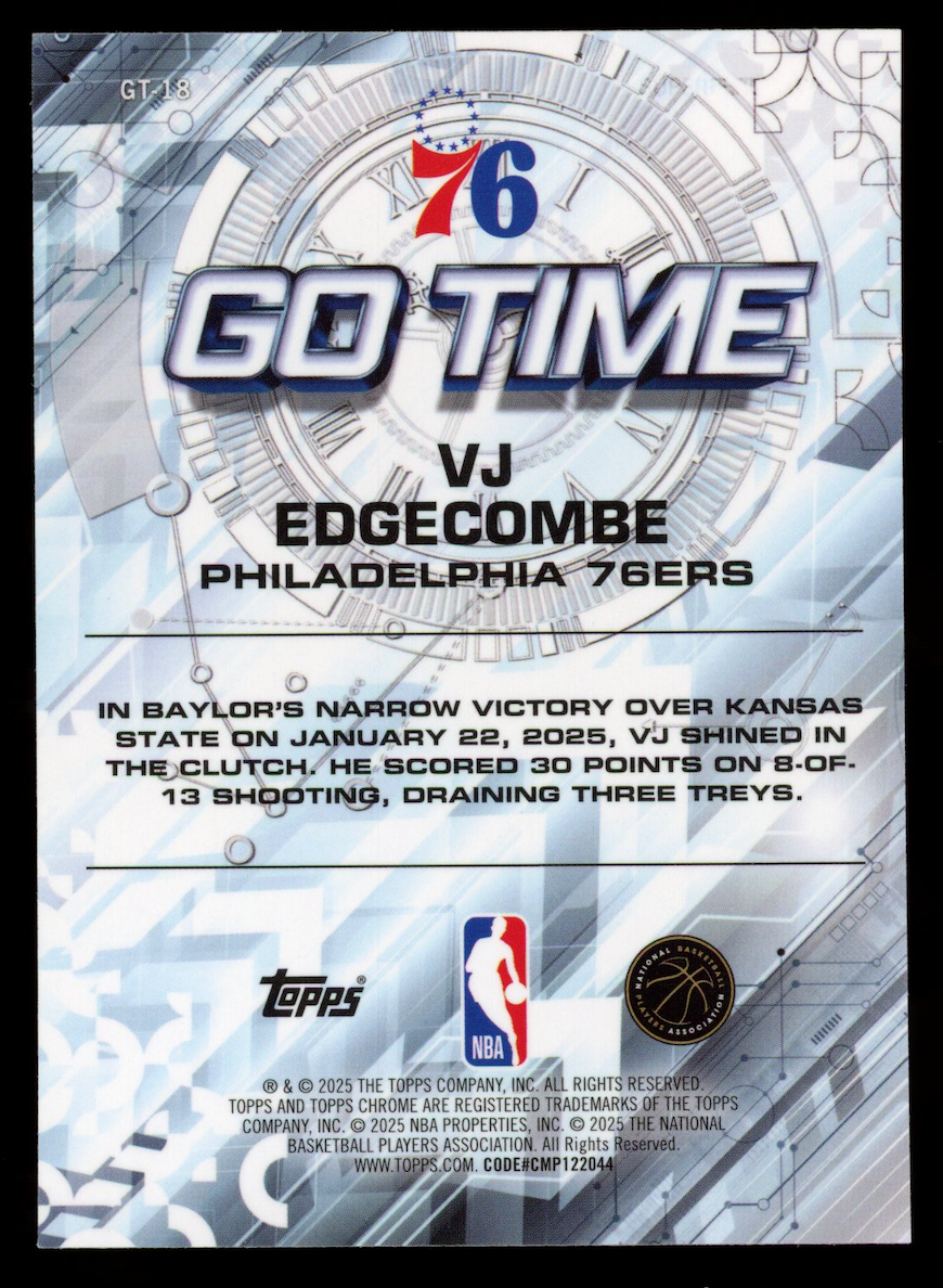 VJ EDGECOMBE 2025-26 Topps Chrome Go Time Rookie Teal Refractor /299 #GT18 76ers