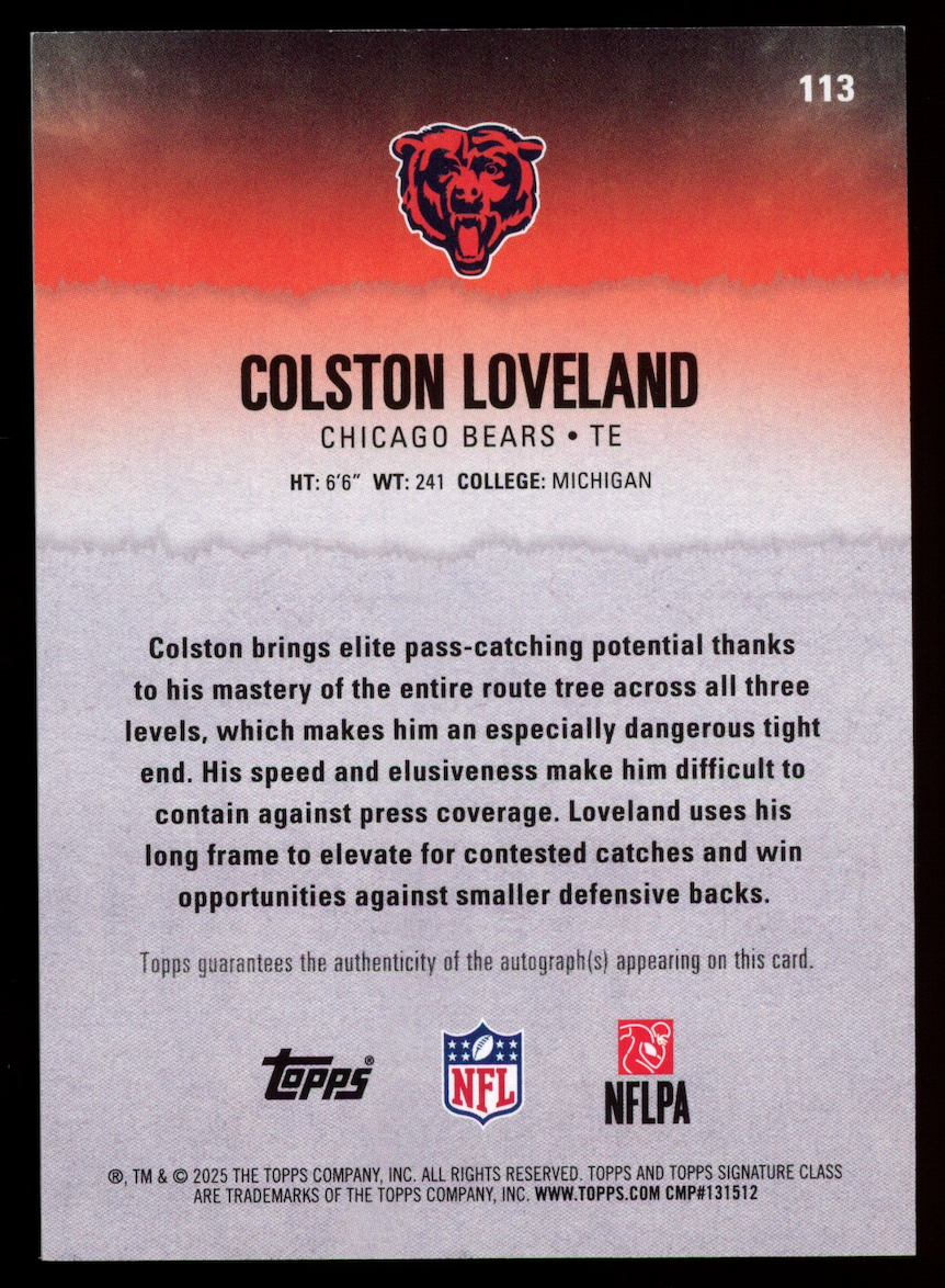 COLSTON LOVELAND 2025 Topps Signature Class Rookie Auto #113 Bears