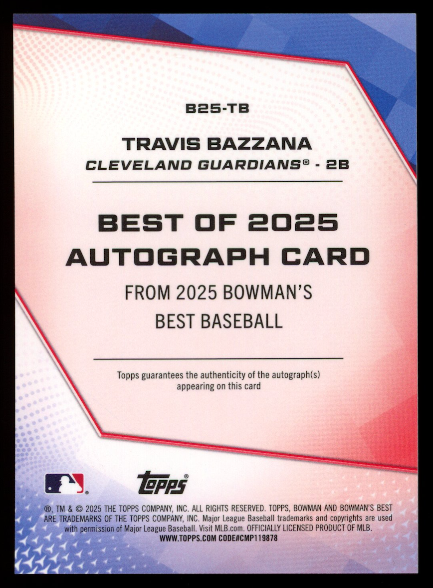TRAVIS BAZZANA 2025 Bowman's Best Auto Blue Refractor /150 #B25-TB Guardians