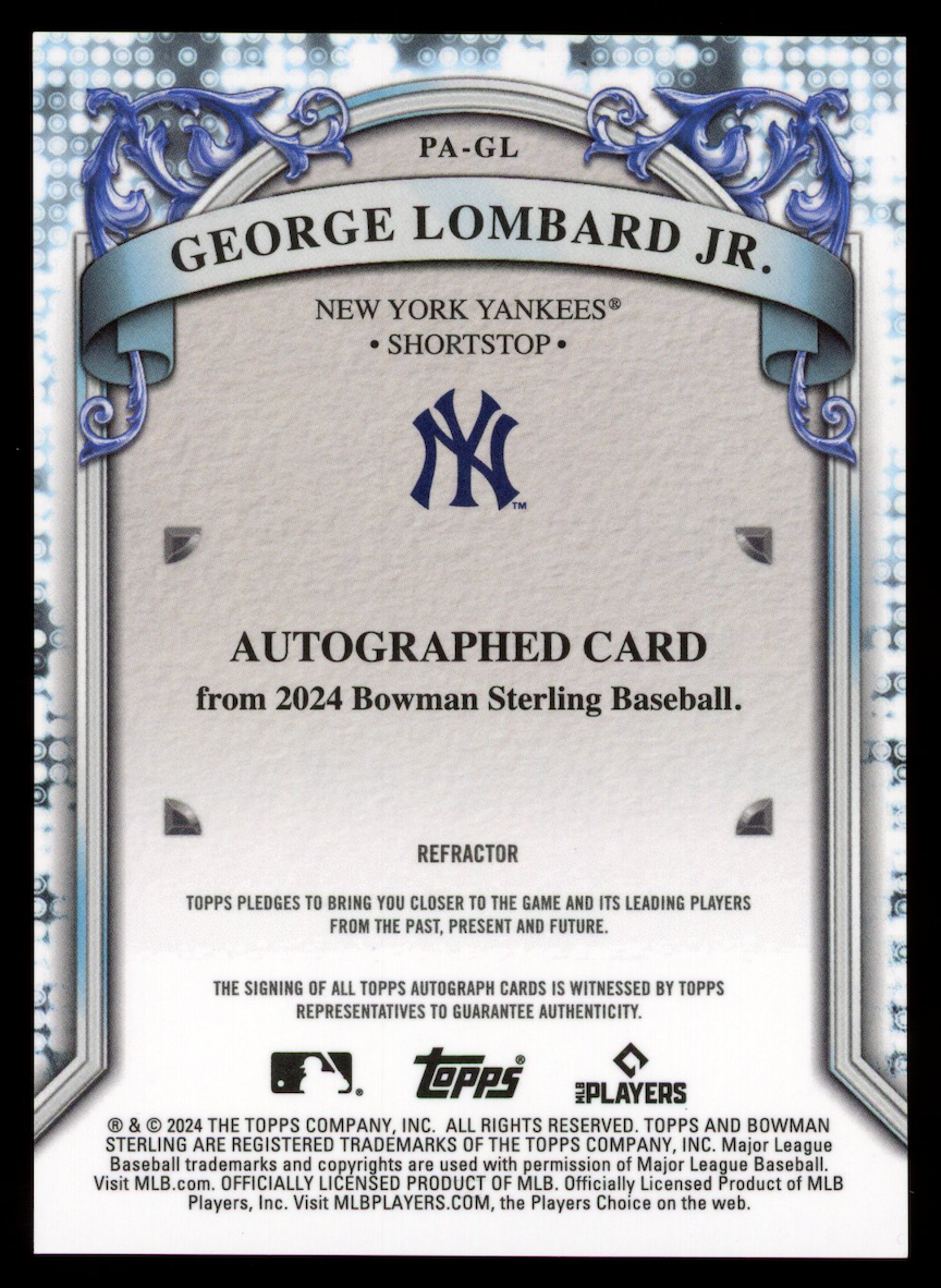 GEORGE LOMBARD JR. 2024 Bowman Sterling Auto Refractor /150 #PA-GL Yankees