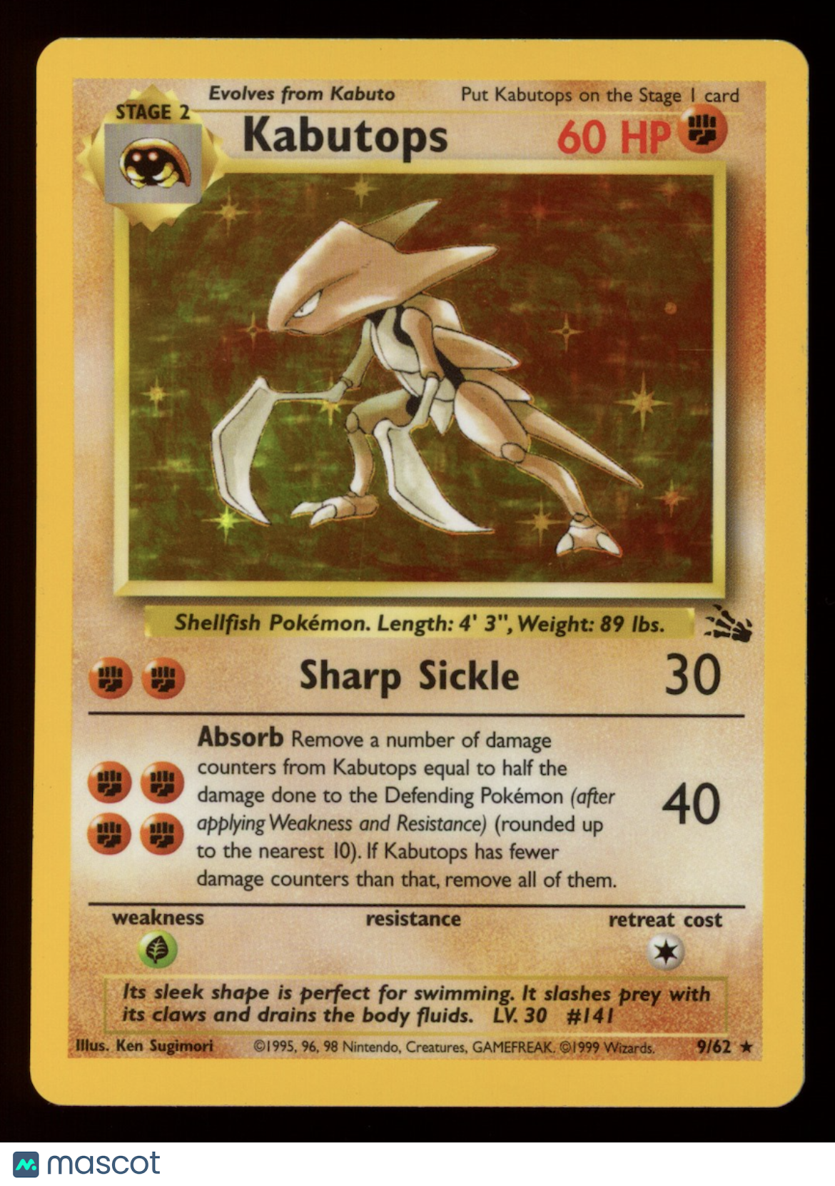 KABUTOPS 1999 Pokemon Fossil #9/62 Holo Rare