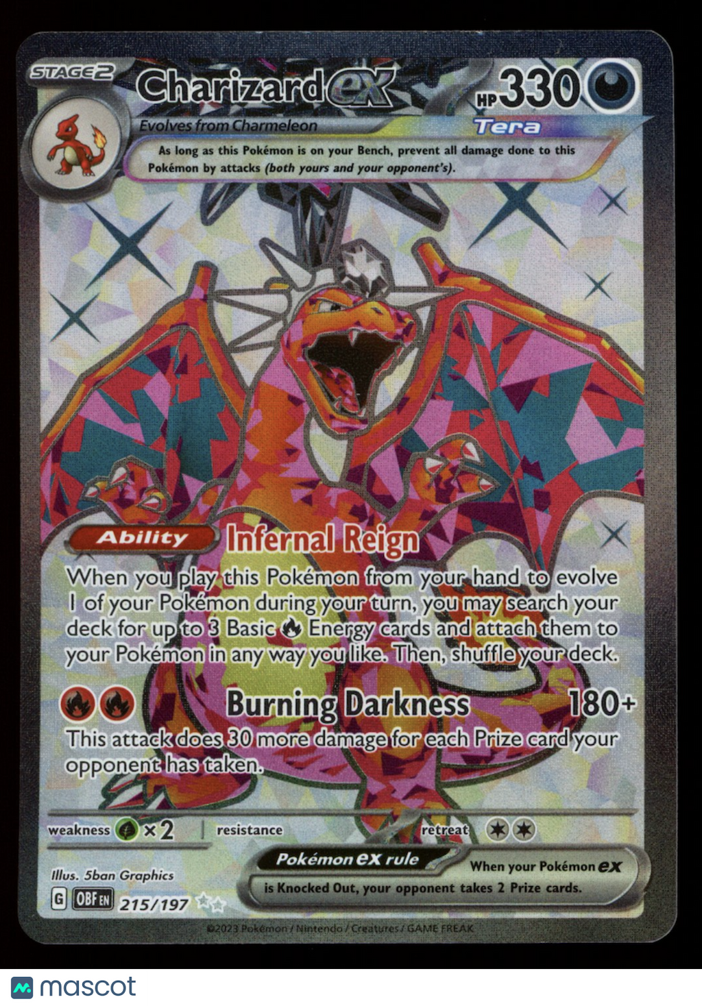 CHARIZARD EX 2023 Pokemon Scarlet & Violet Obsidian Flames #215/197 Ultra Rare