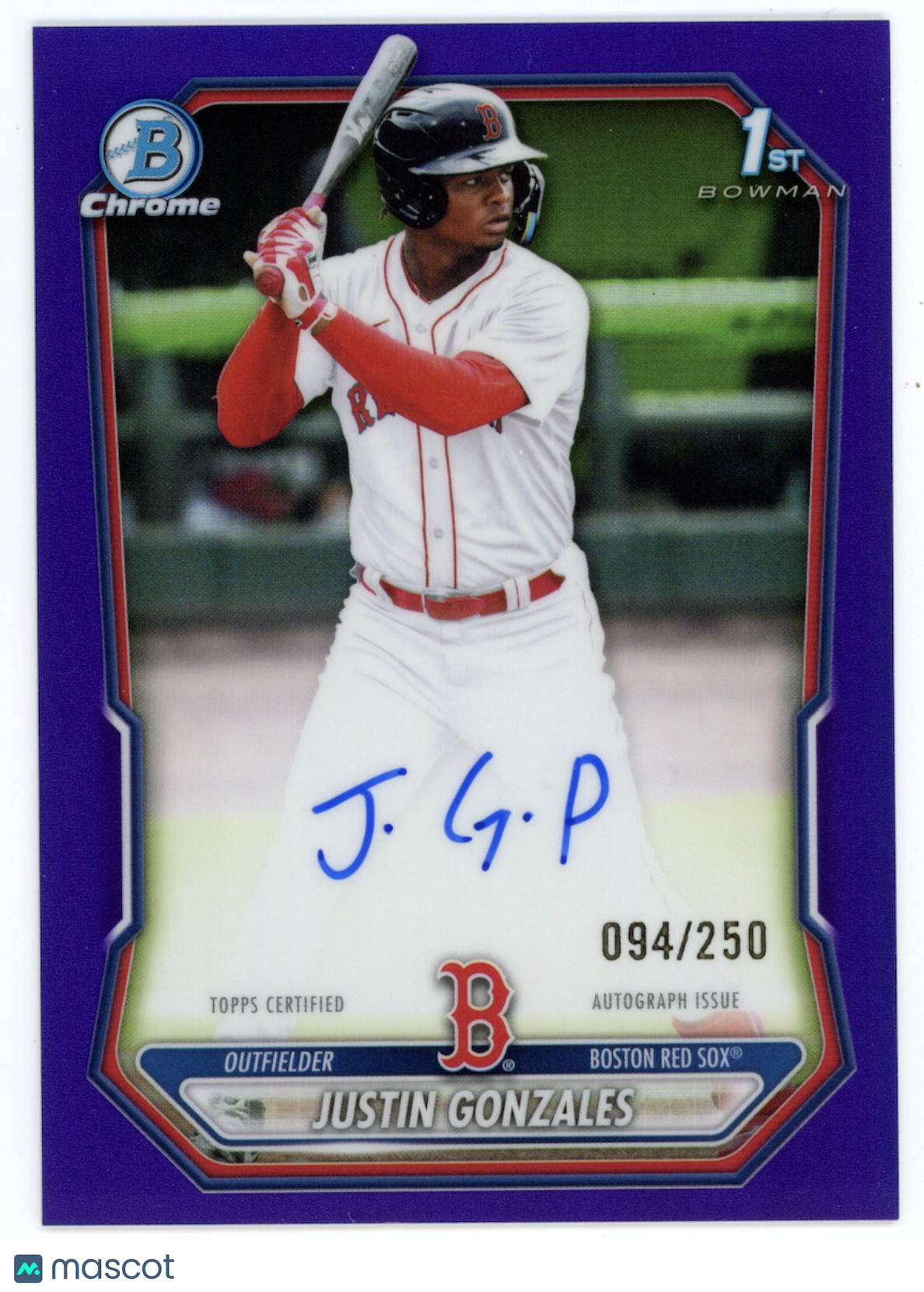 JUSTIN GONZALES 2026 Bowman Chrome Auto Purple Refractor /250 #CPA-JG Red Sox