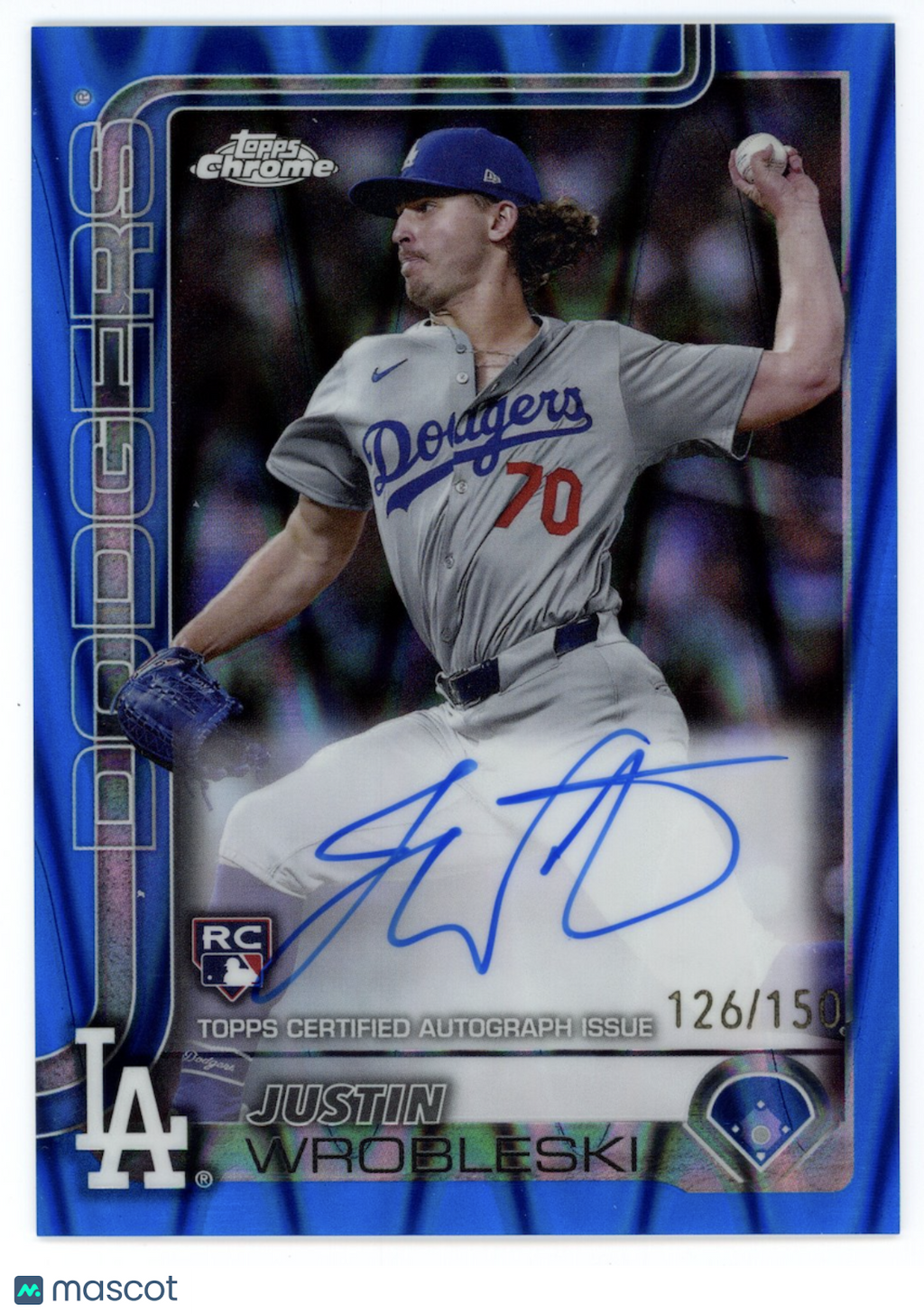 JUSTIN WROBLESKI 2025 Topps Chrome Blue RayWave Rookie Auto /150 #RA-JWR Dodgers