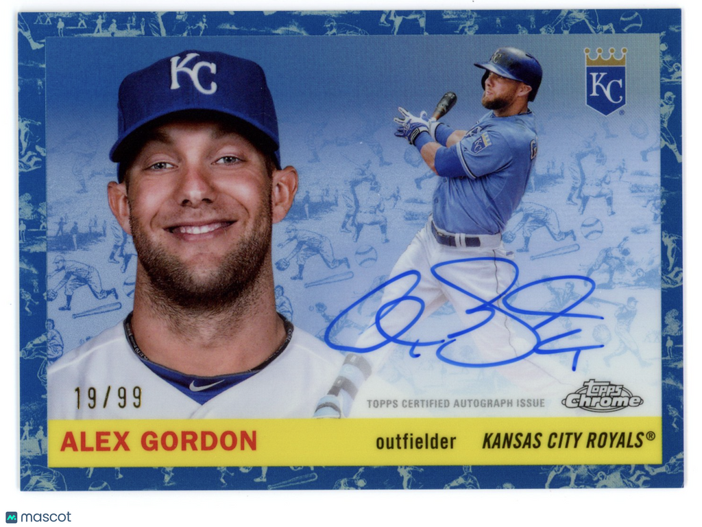 ALEX GORDON 2025 Topps Chrome Platinum Blue Toile Auto /99 #CPA-AG Royals