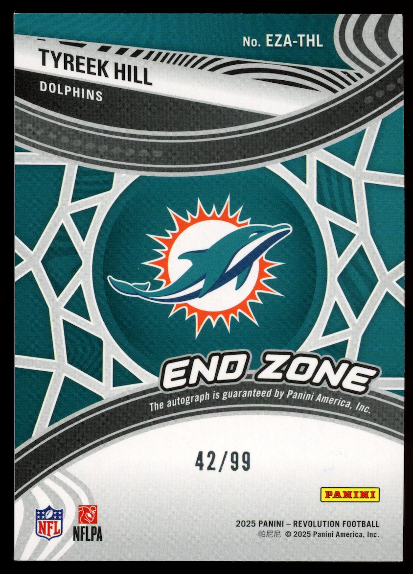 TYREEK HILL 2025 Panini Revolution End Zone Auto /99 #EZA-THL Dolphins
