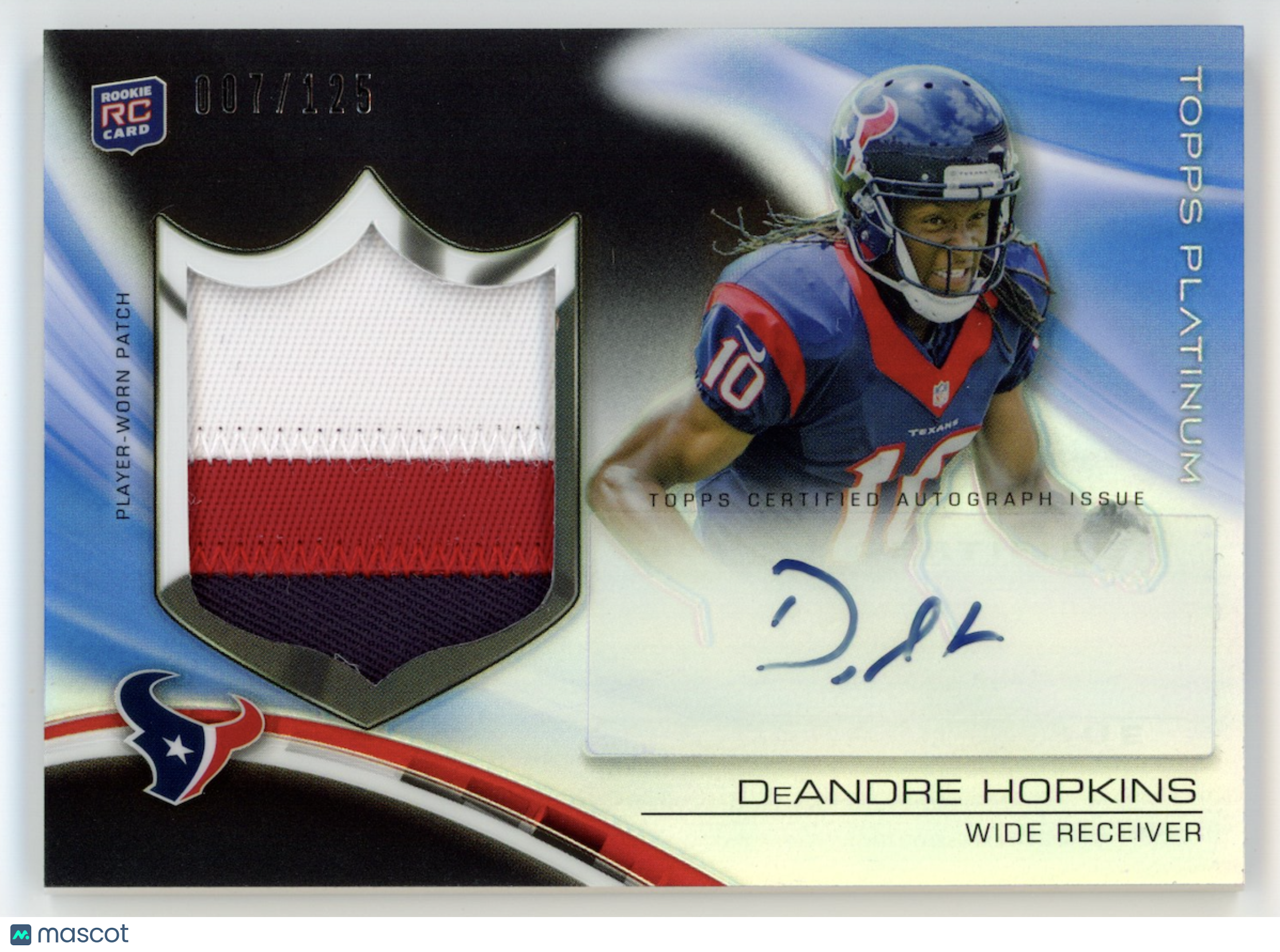 DEANDRE HOPKINS 2013 Topps Platinum Rookie Patch Auto Blue /125 #ARP-DH Texans