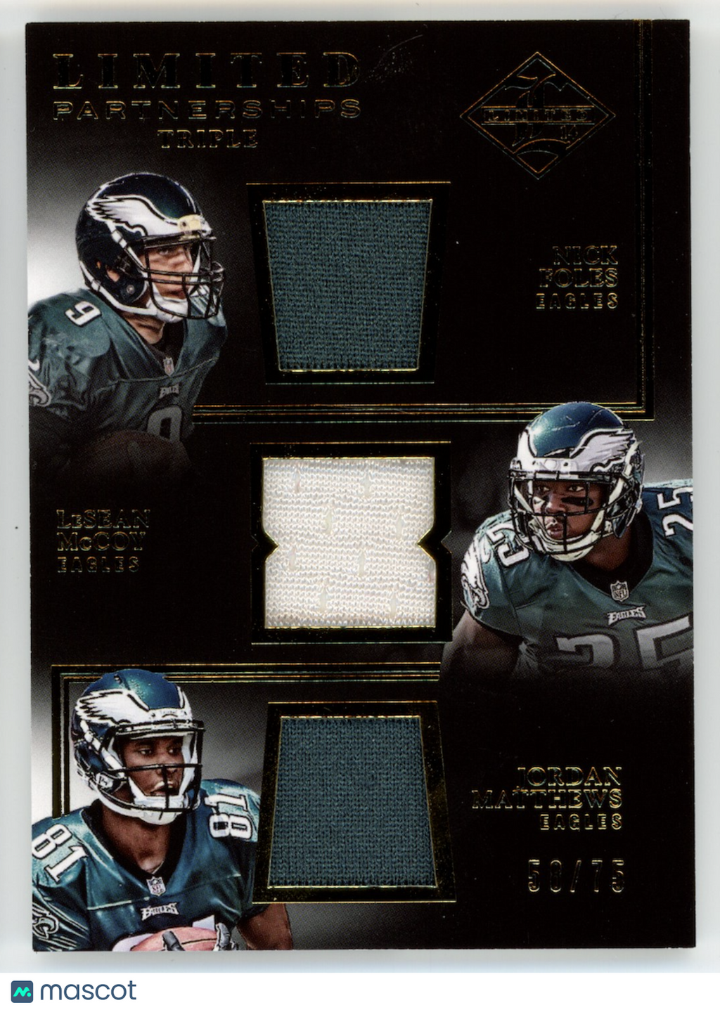NICK FOLES LESEAN MCCOY JORDAN MATTHEWS 2014 Limited Triple Patch /75 Eagles