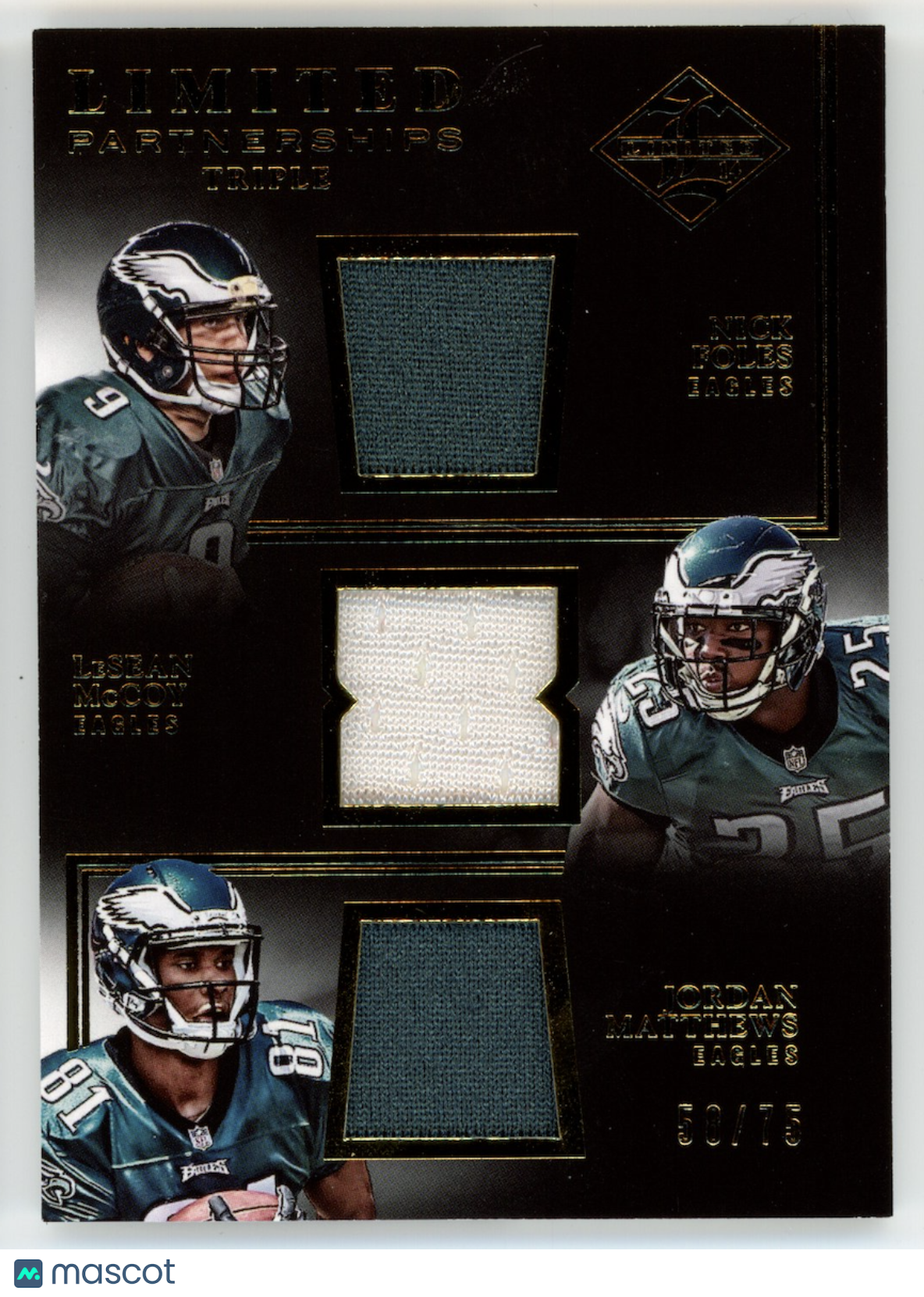 NICK FOLES LESEAN MCCOY JORDAN MATTHEWS 2014 Limited Triple Patch /75 Eagles