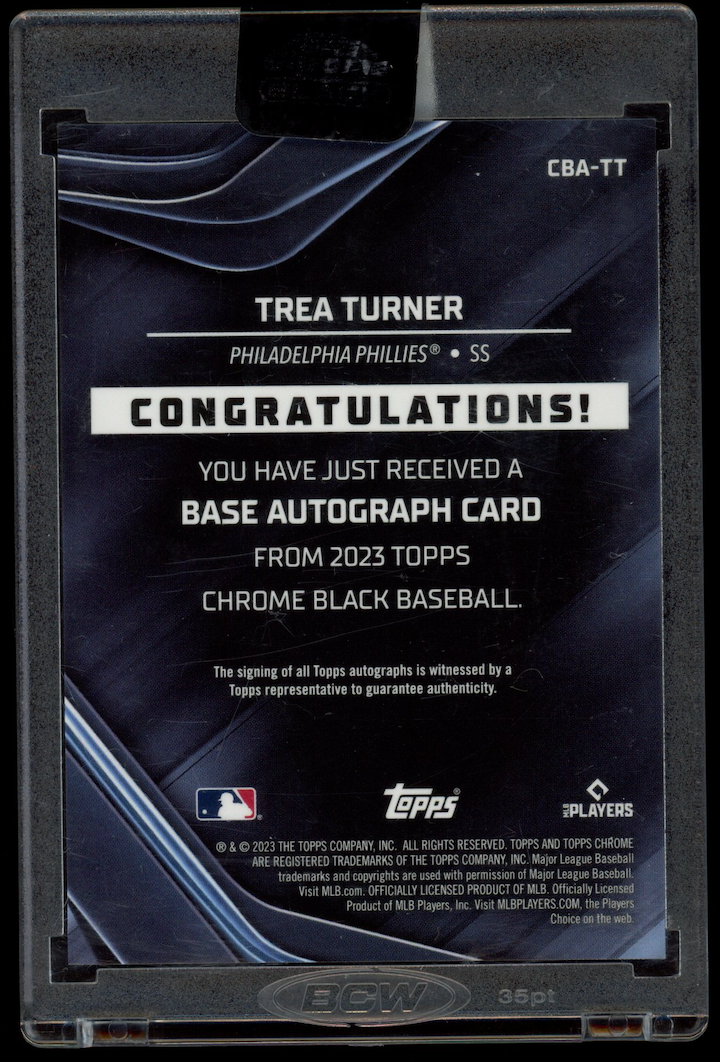 TREA TURNER 2023 Topps Chrome Black Auto Red Refractor /5 #CBA-TT Phillies