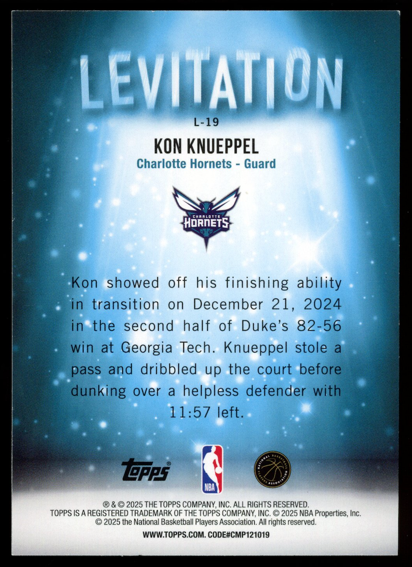 KON KNUEPPEL 2025-26 Topps Levitation Rookie Green /99 #L-19 Hornets