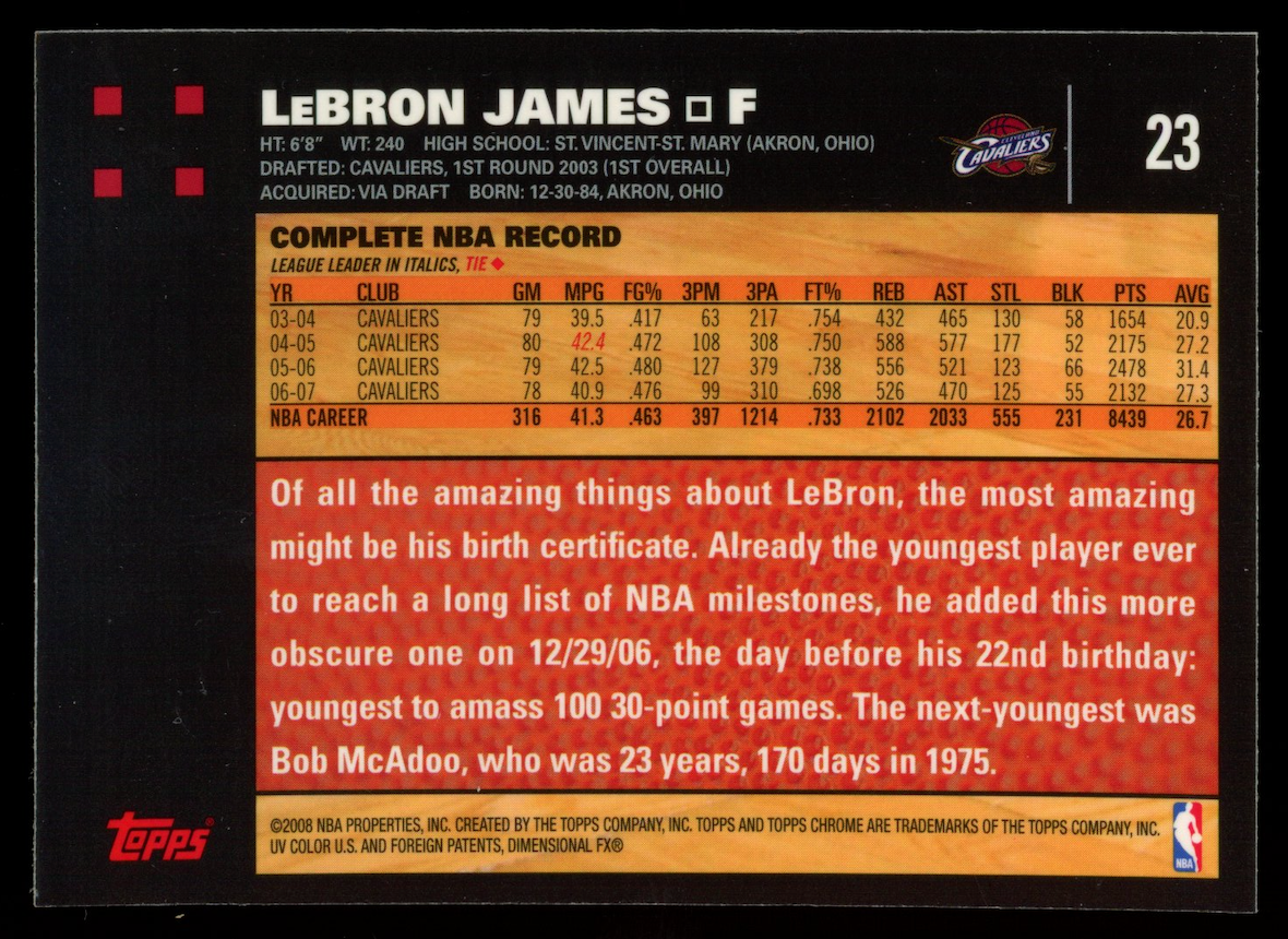LEBRON JAMES 2007-08 Topps Chrome #23 Cleveland Cavaliers