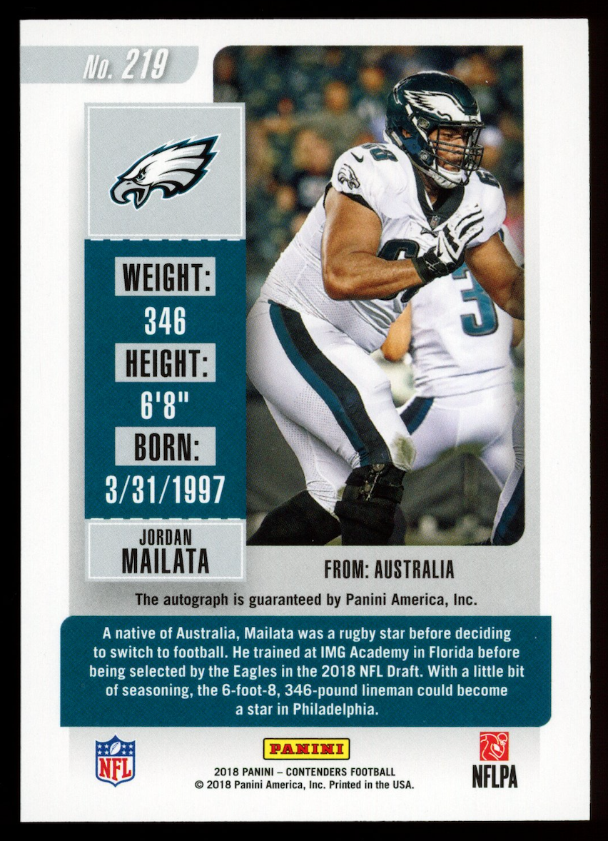 JORDAN MAILATA 2018 Panini Contenders Rookie Ticket Auto #219 Eagles
