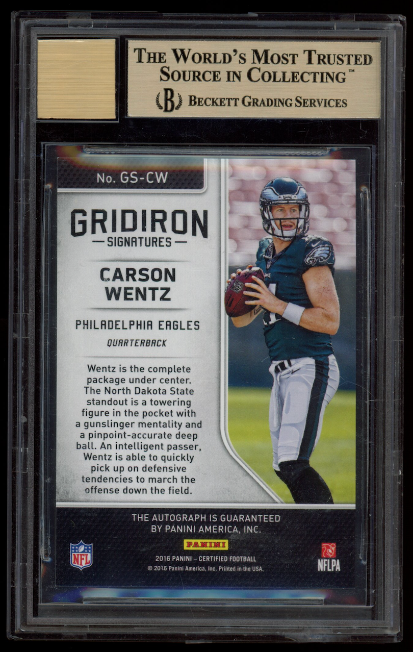CARSON WENTZ 2016 Panini Certified Gridiron Signatures Purple Auto /10 BGS 9.5