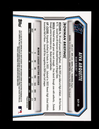 AIVA ARQUETTE 2026 Bowman Chrome 1st Prospect Gold Reptilian /50 #BCP-40 Marlins