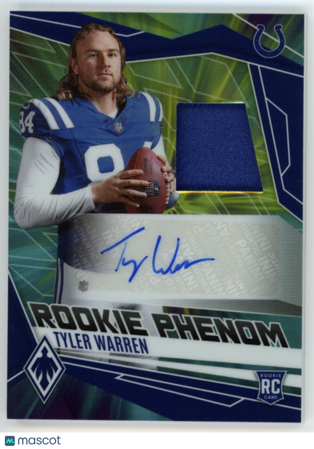 TYLER WARREN 2025 Panini Phoenix Rookie Phenom Patch Auto Color Burst /25 Colts