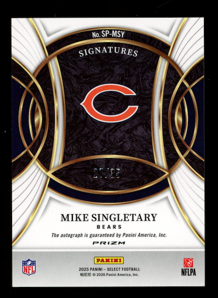 MIKE SINGLETARY 2025 Panini Select Signatures Auto White Prizm /35 #SP-MSY Bears